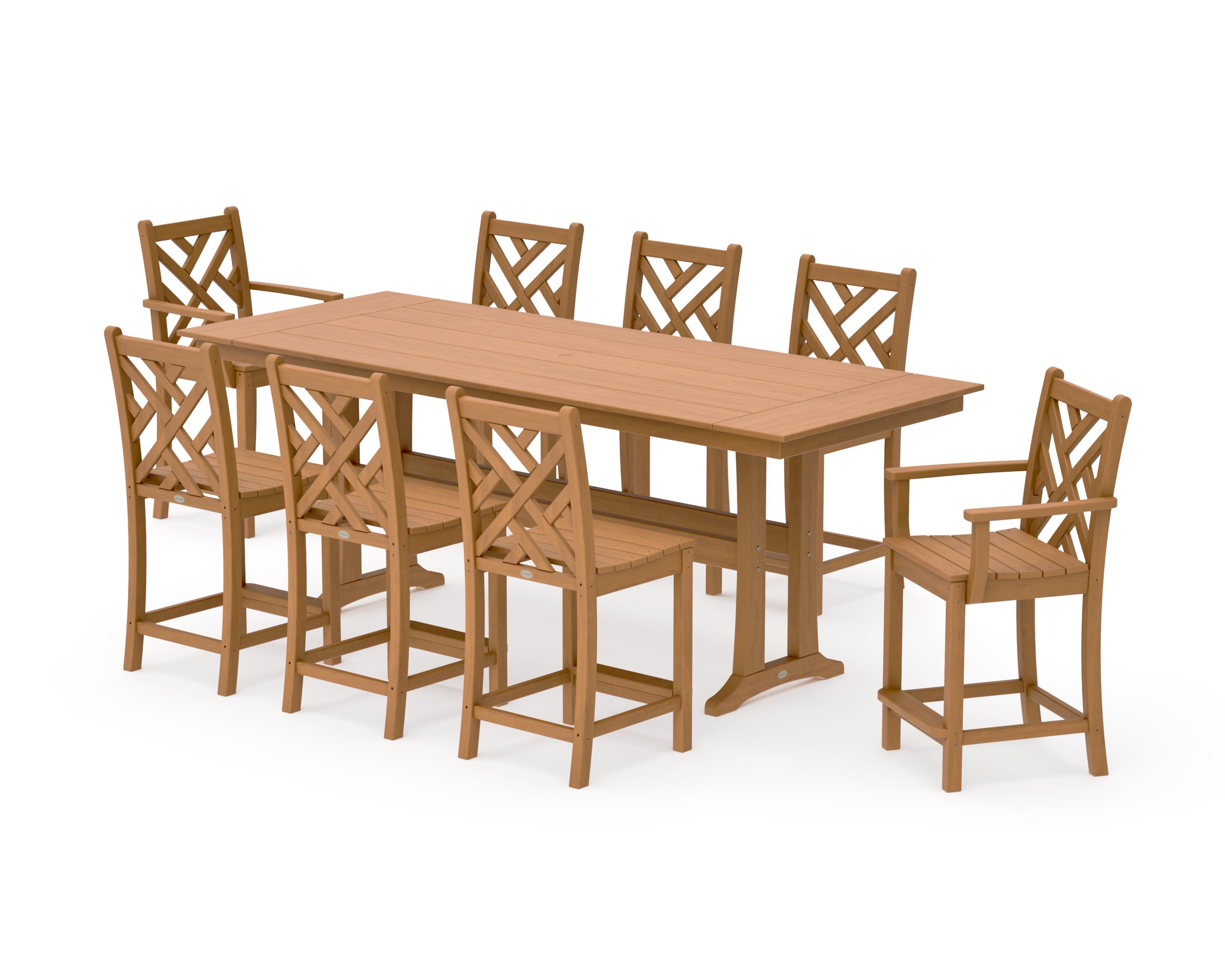 Chippendale 9-Piece Farmhouse Counter Set with Trestle Legs in Natural