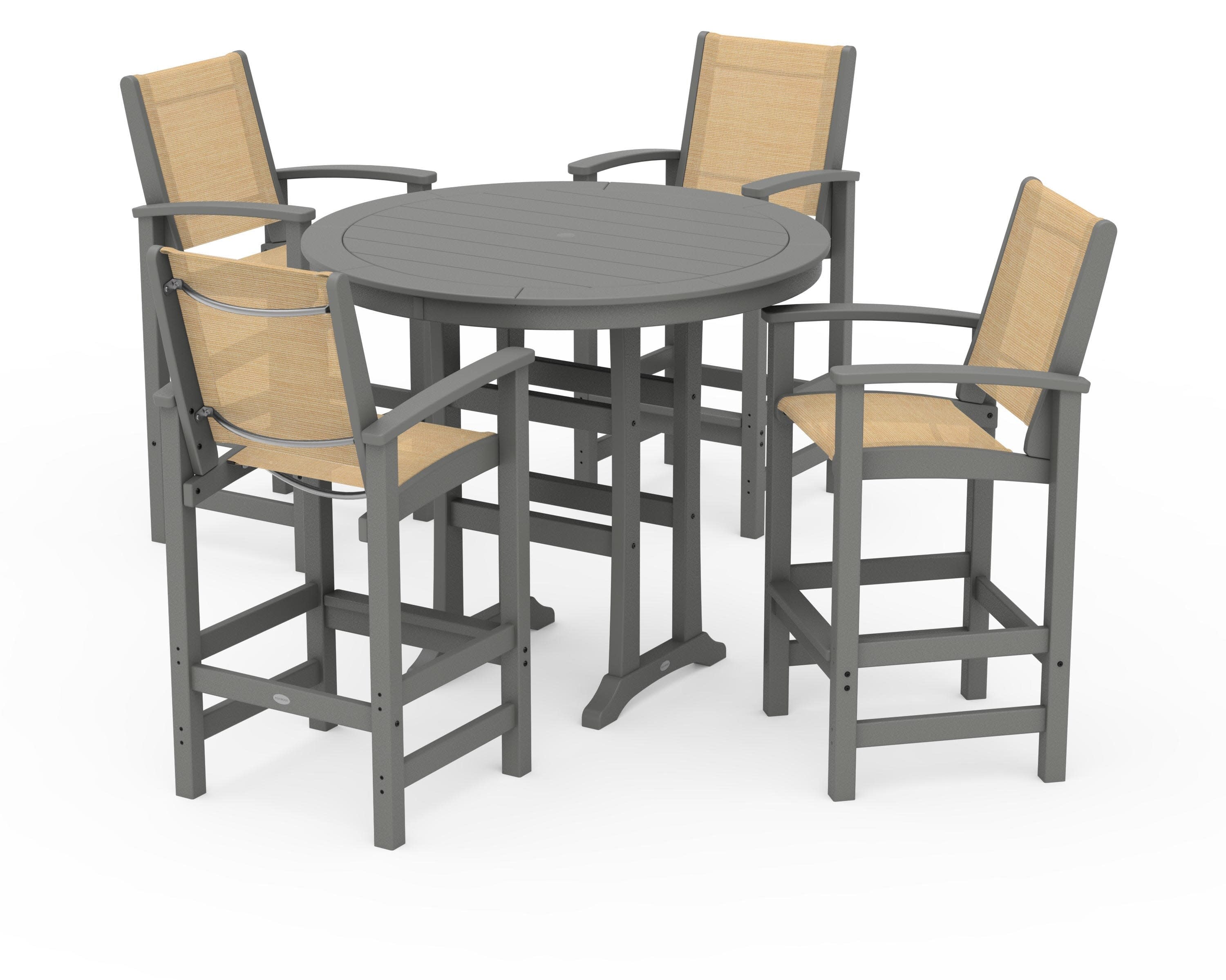 Coastal 5-Piece Nautical Trestle Bar Set in Slate Grey / Dupioni Apricot Sling