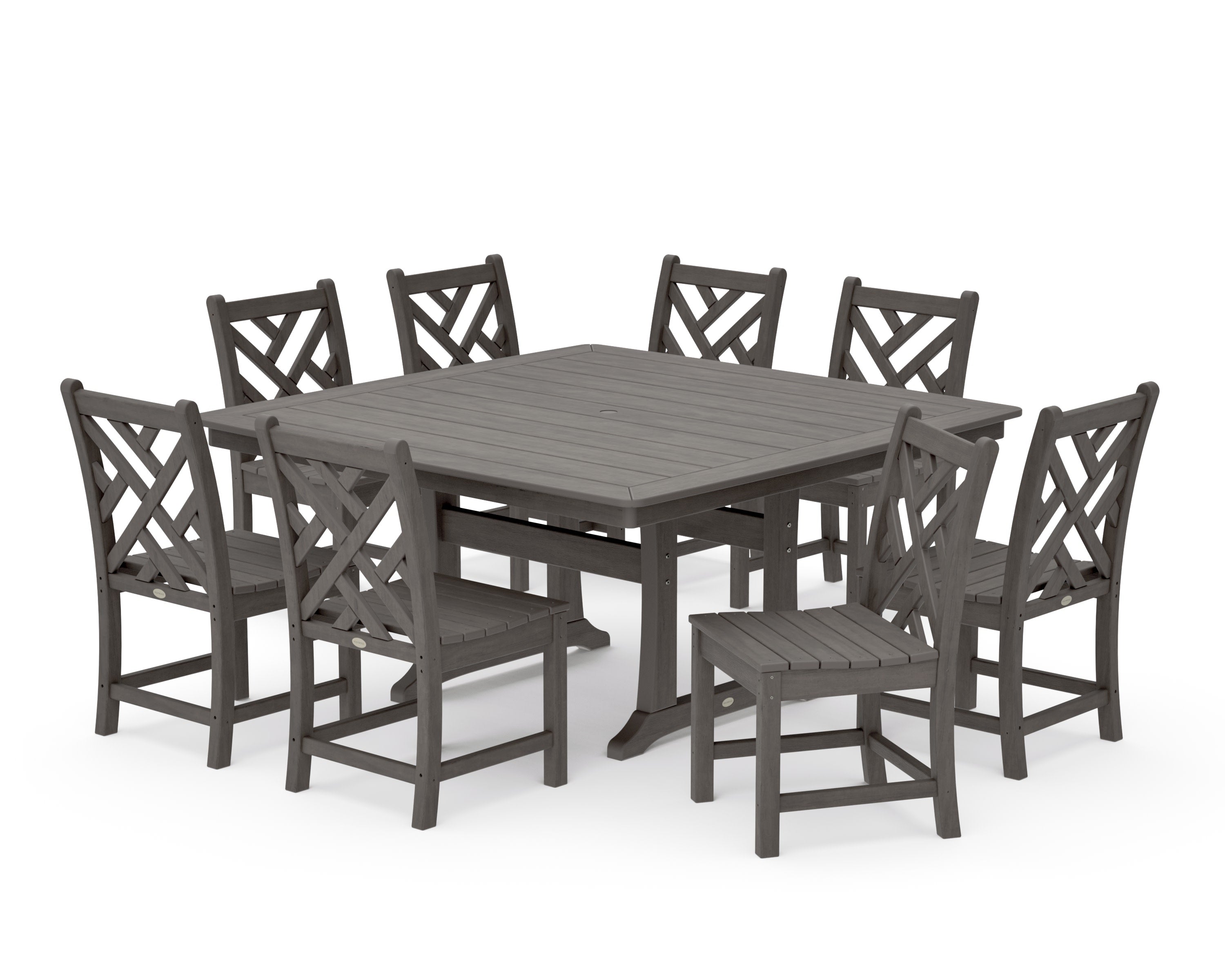 Chippendale 9-Piece Nautical Trestle Dining Set in Driftwood