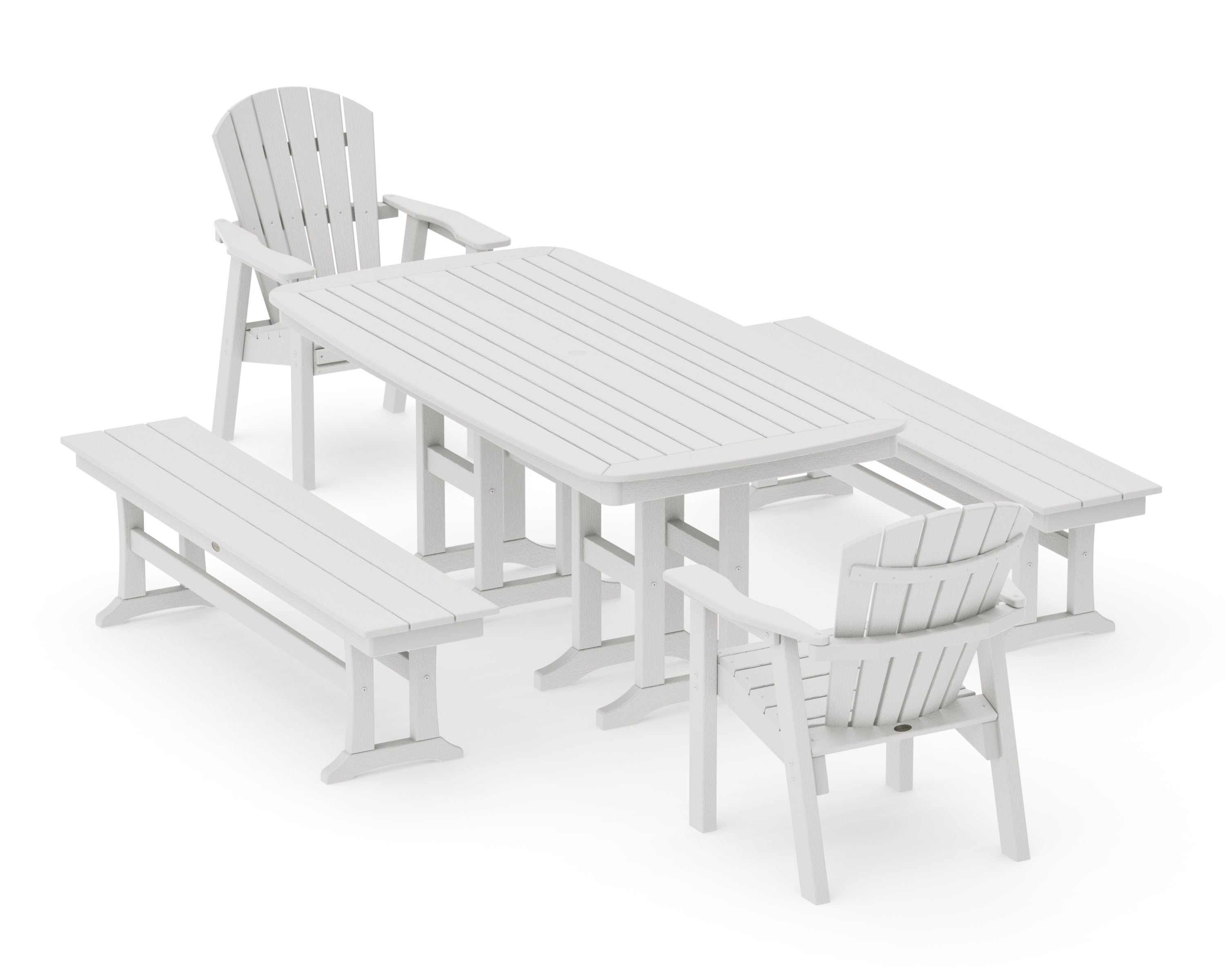 Seashell 5-Piece Dining Set with Benches in Vintage White