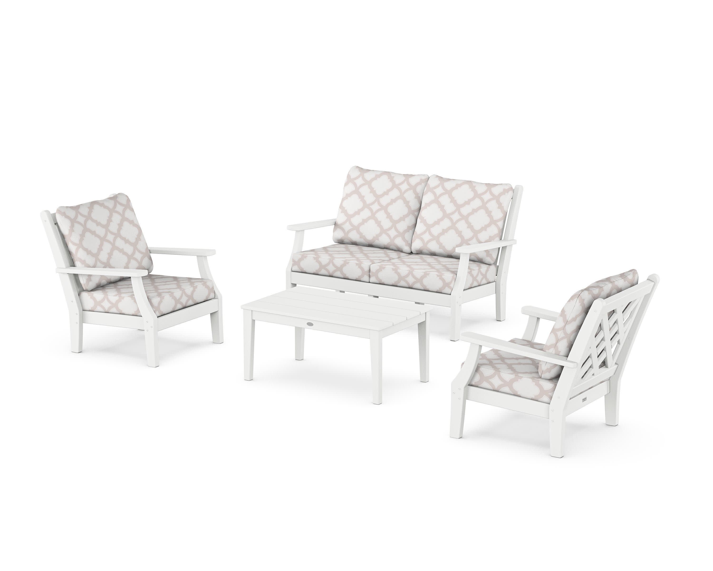 Wovendale 4-Piece Deep Seating Set with Loveseat in White / Trellis Dune Burlap