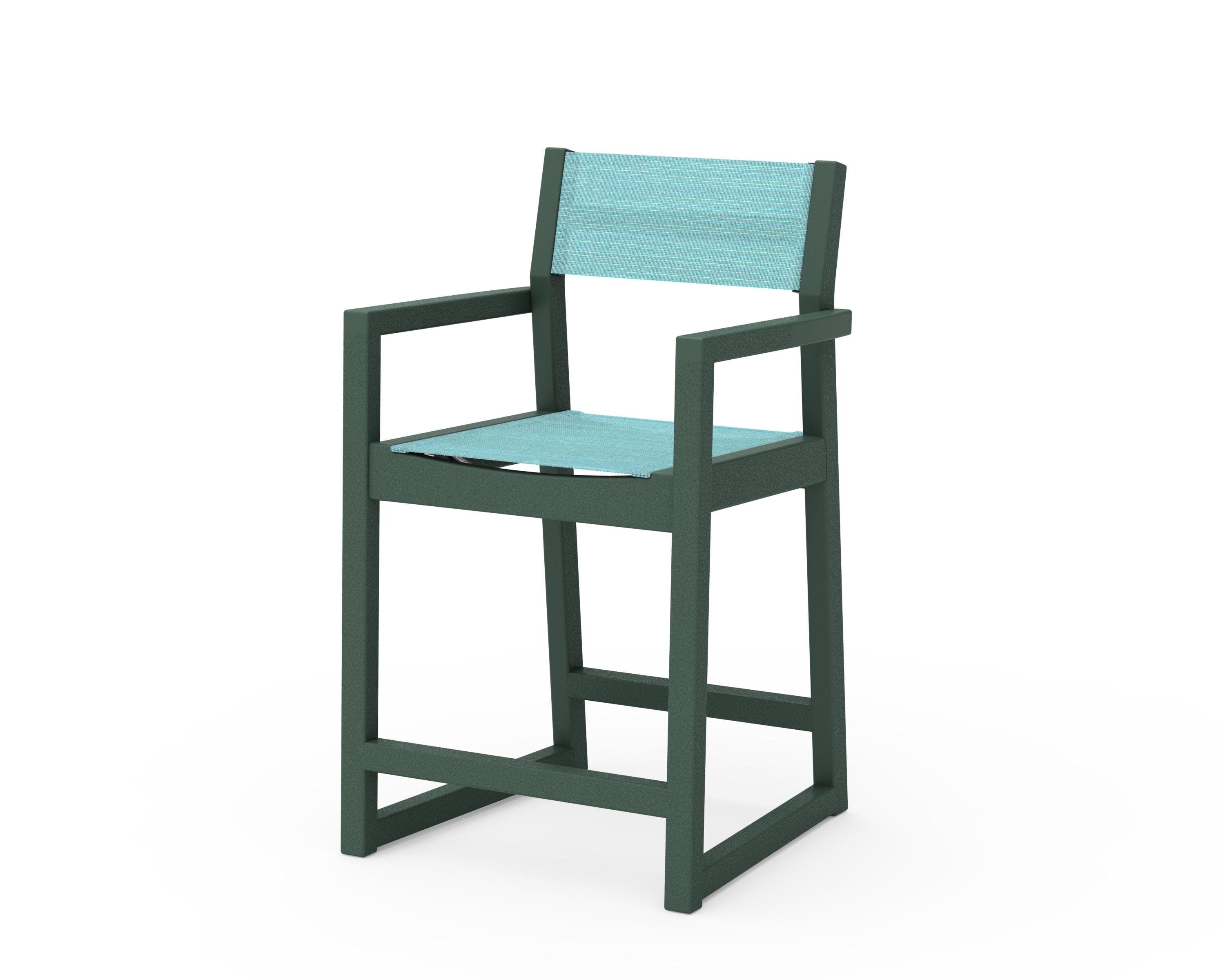 EDGE Sling Counter Arm Chair in Green / Dupioni Aquamarine Sling