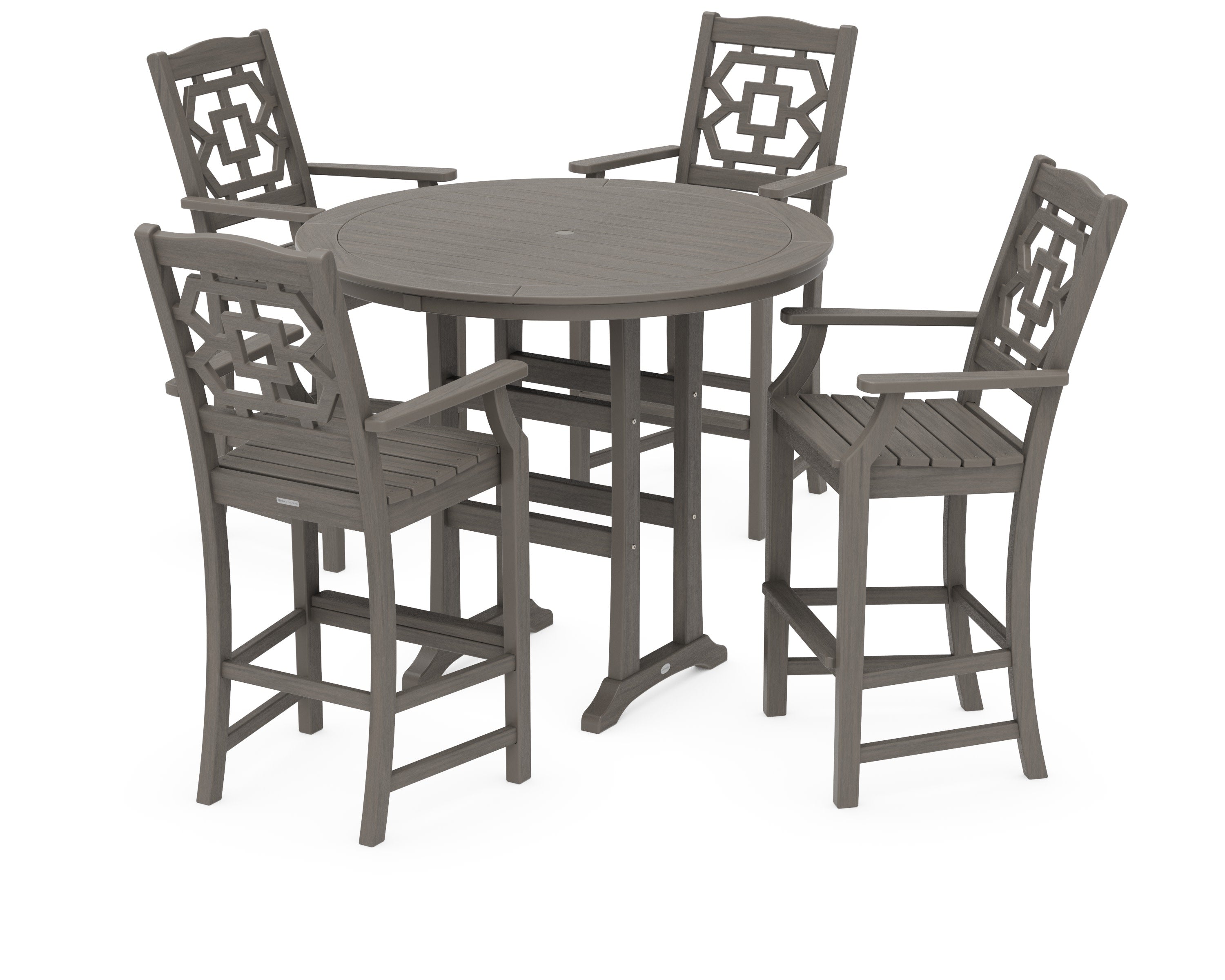 Chinoiserie 5-Piece Round Bar Set in Driftwood
