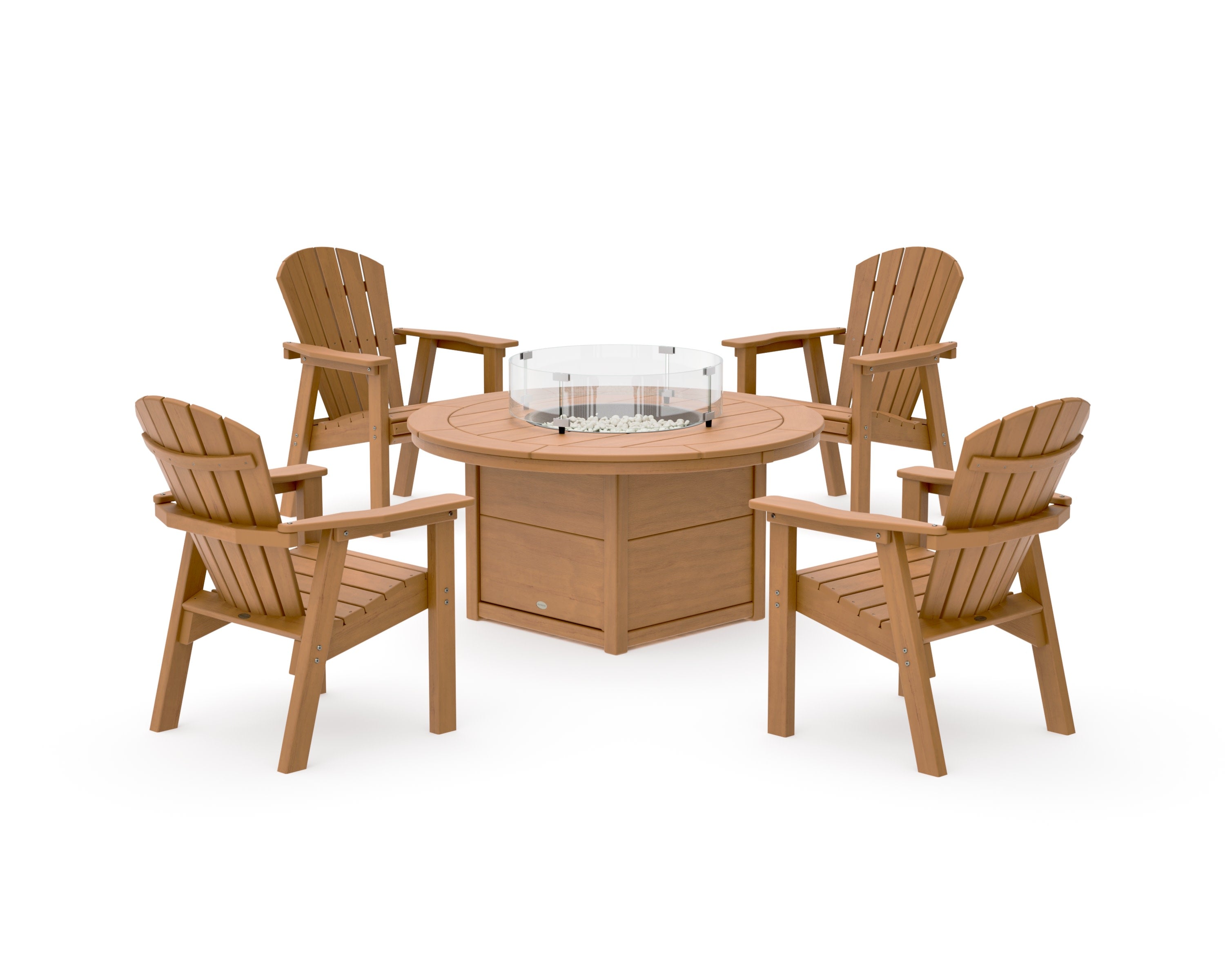 Seashell 4-Piece Upright Adirondack Conversation Set with Fire Pit Table in Natural