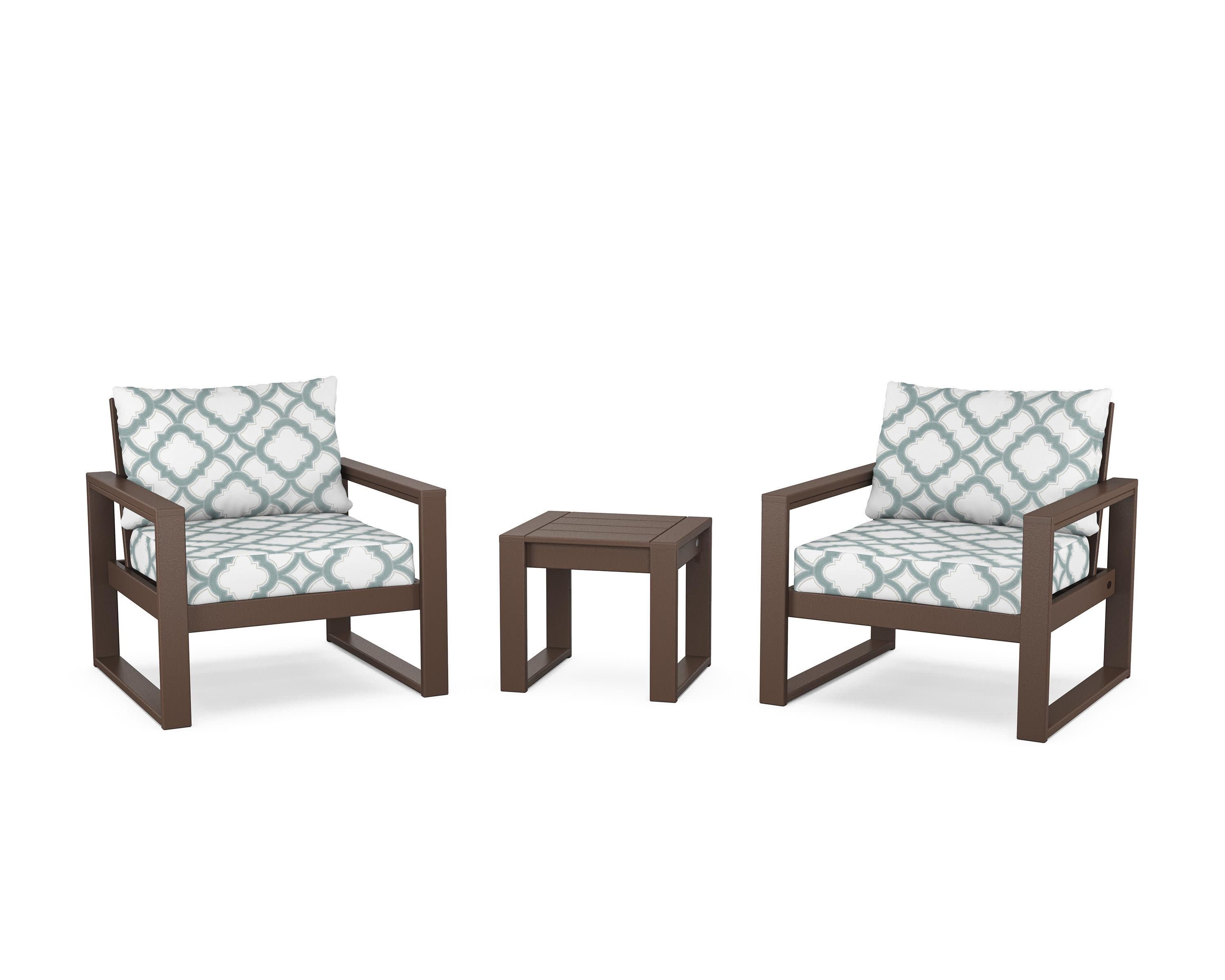 EDGE Sectional 3-Piece Deep Seating Set in Mahogany / Trellis Glacier Spa