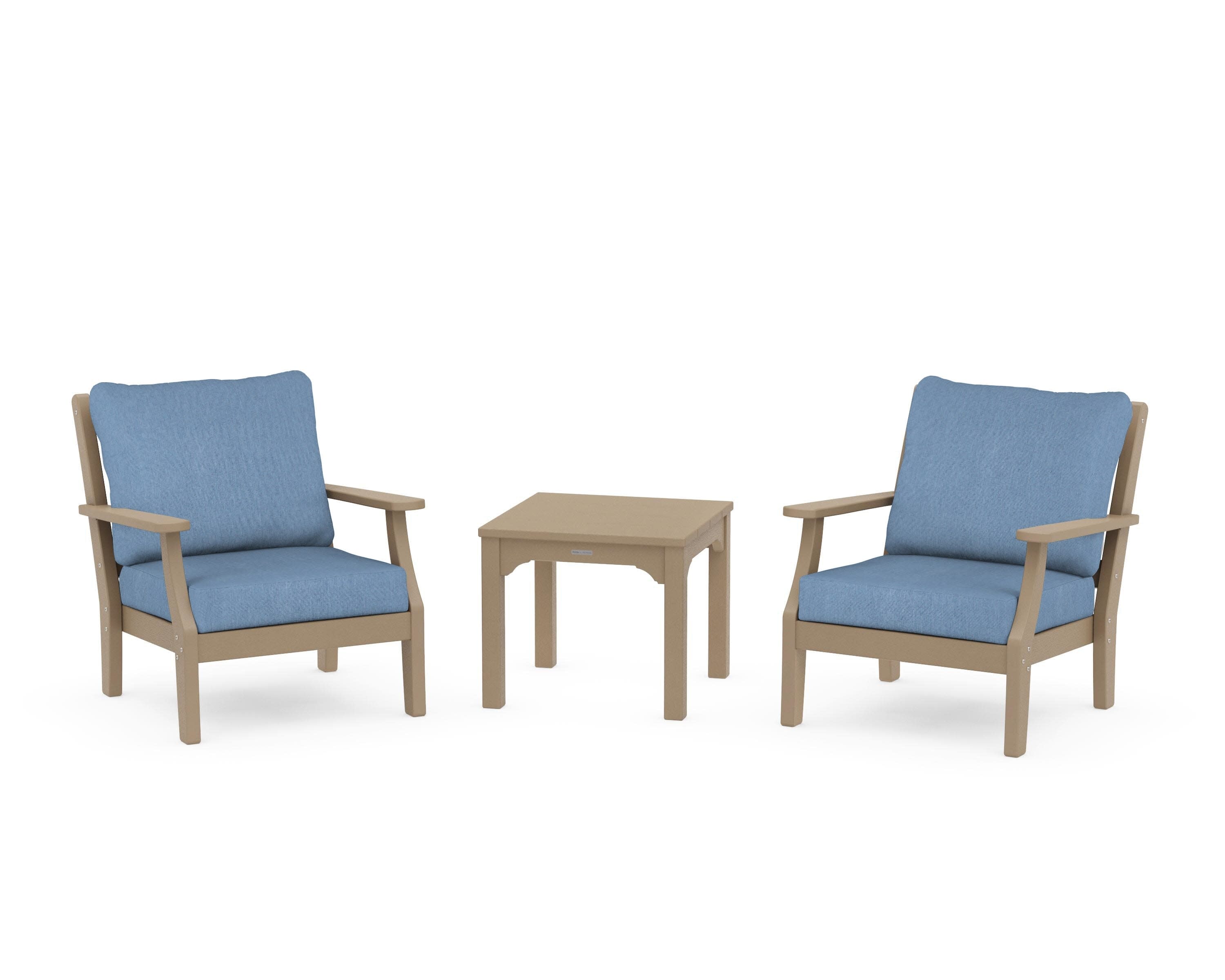 Chinoiserie 3-Piece Deep Seating Set in Vintage Sahara / Sky Blue