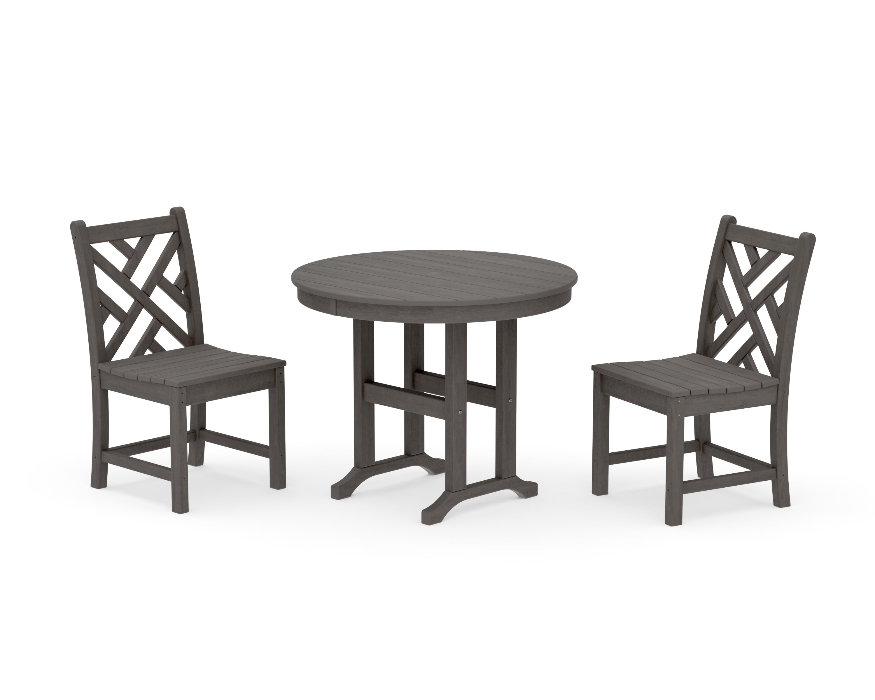 Chippendale Side Chair 3-Piece Round Dining Set in Driftwood