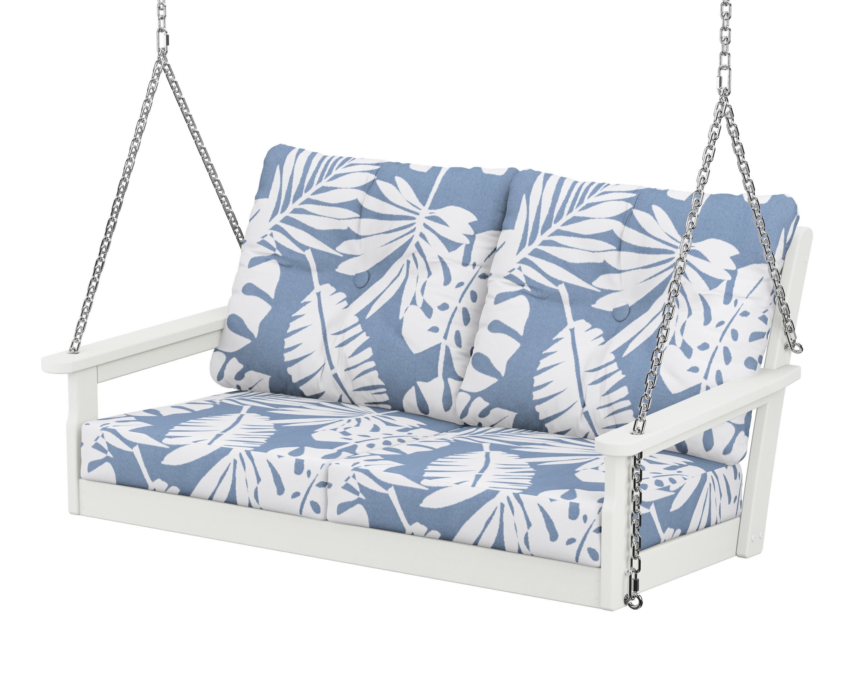 Vineyard Deep Seating Swing in Vintage White / Leaf Sky Blue