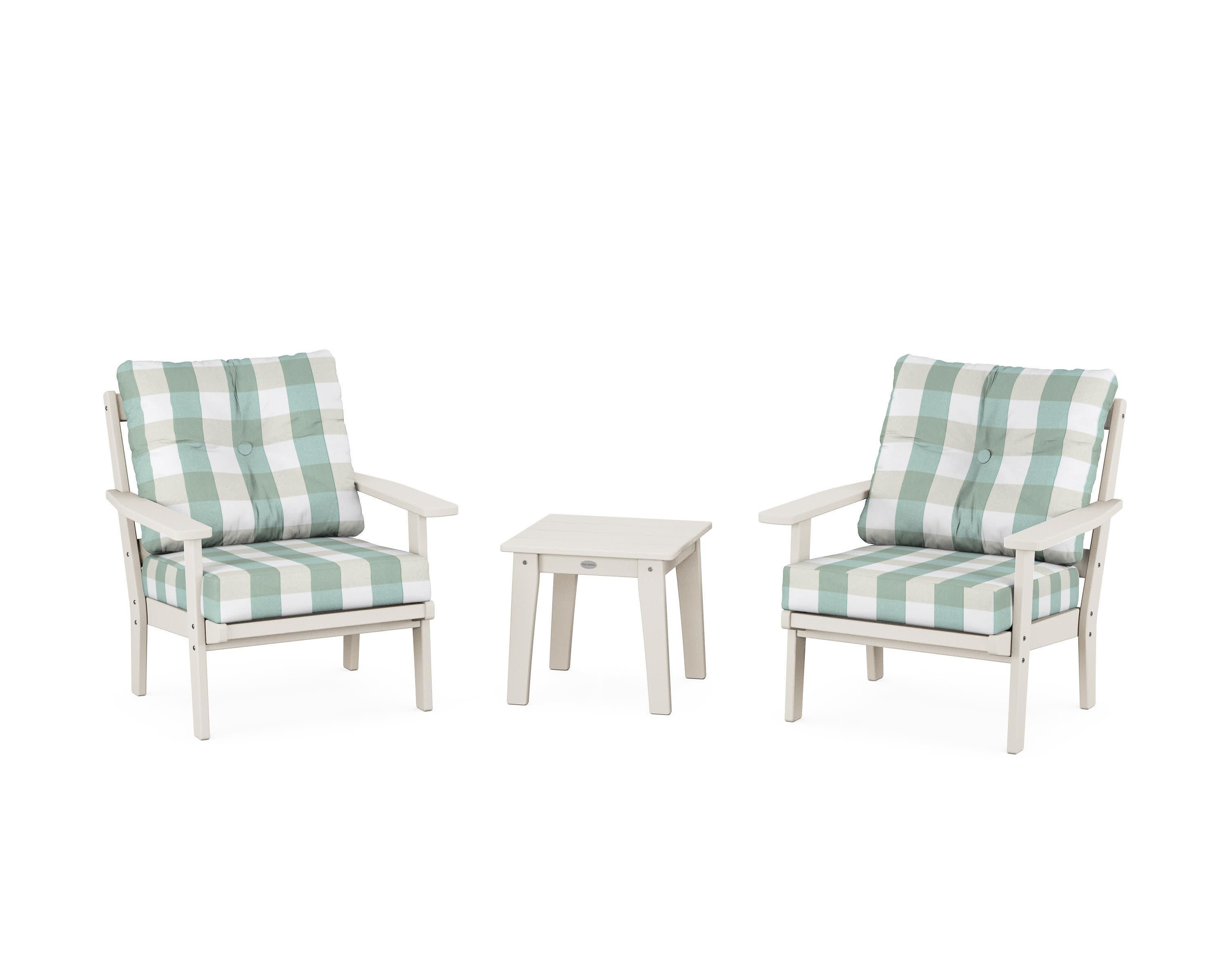Oxford 3-Piece Deep Seating Set in Sand / Buffalo Plaid Glacier Spa
