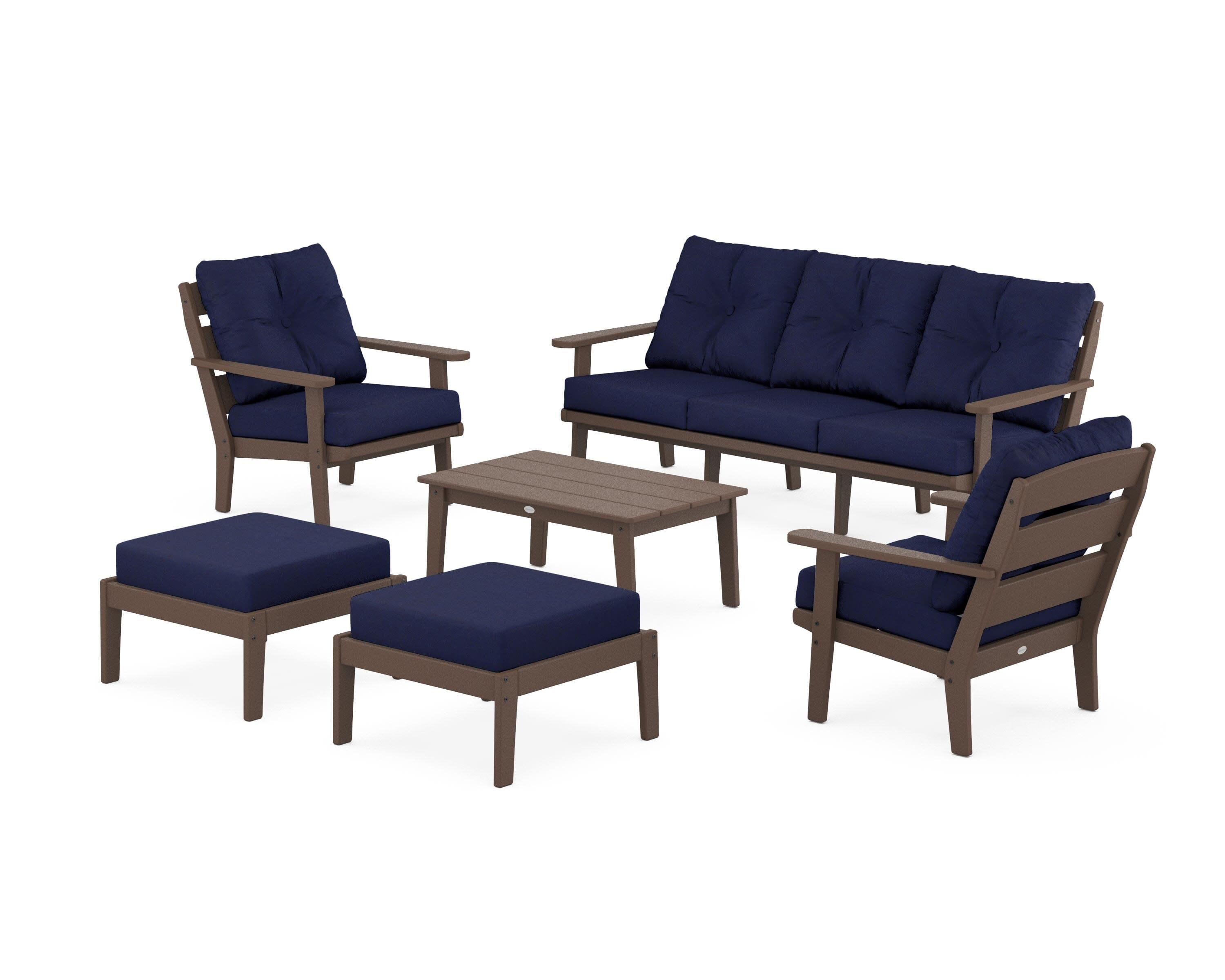 Lakeside 6-Piece Lounge Sofa Set in Mahogany / Navy