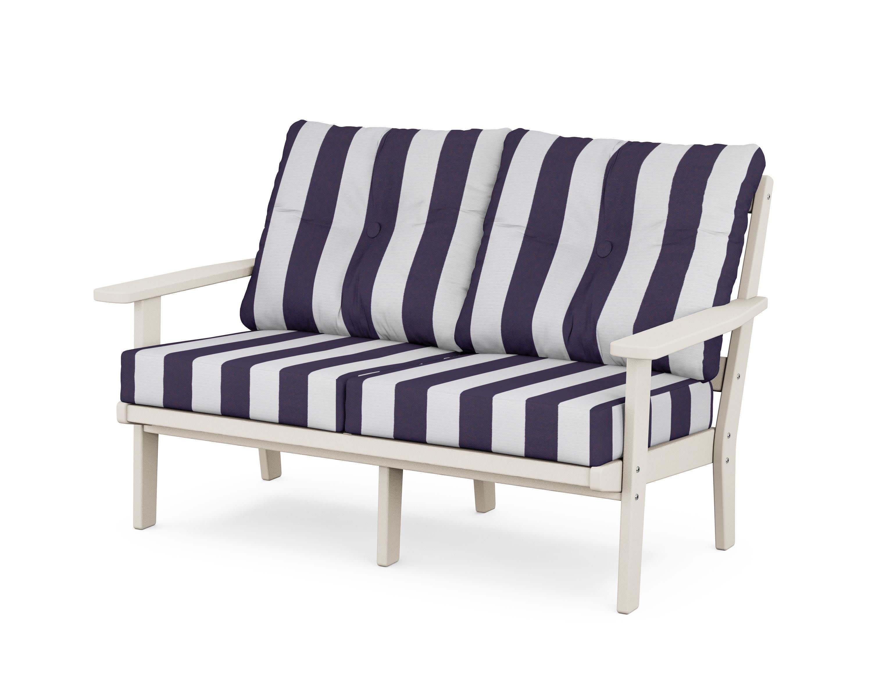 Oxford Deep SeatingLoveseat in Sand / Cabana Stripe Navy