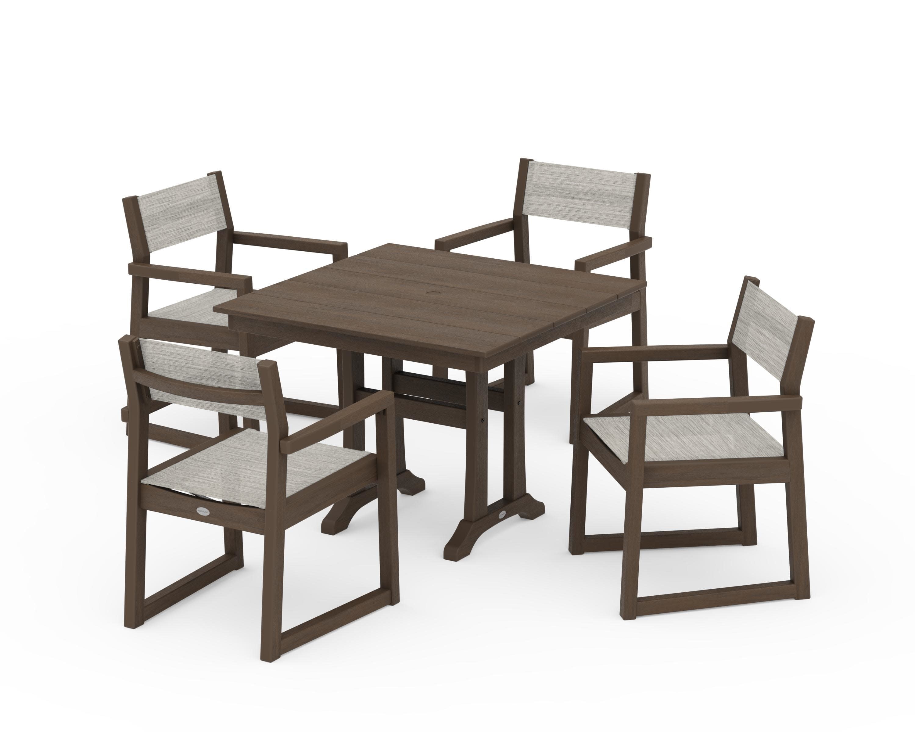 EDGE Sling 5-Piece Farmhouse Dining Set with Trestle Legs in Kona / Birch Sling