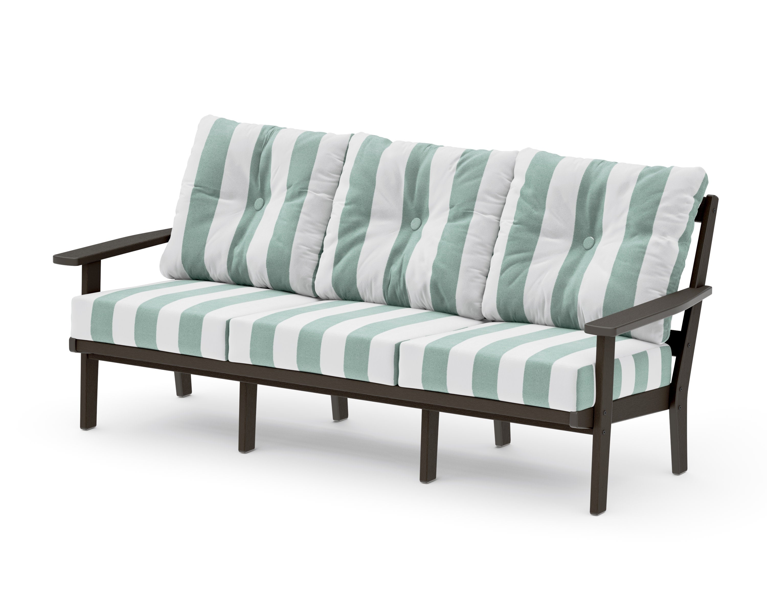 PrairieDeep Seating Sofa in Vintage Coffee / Cabana Stripe Glacier Spa
