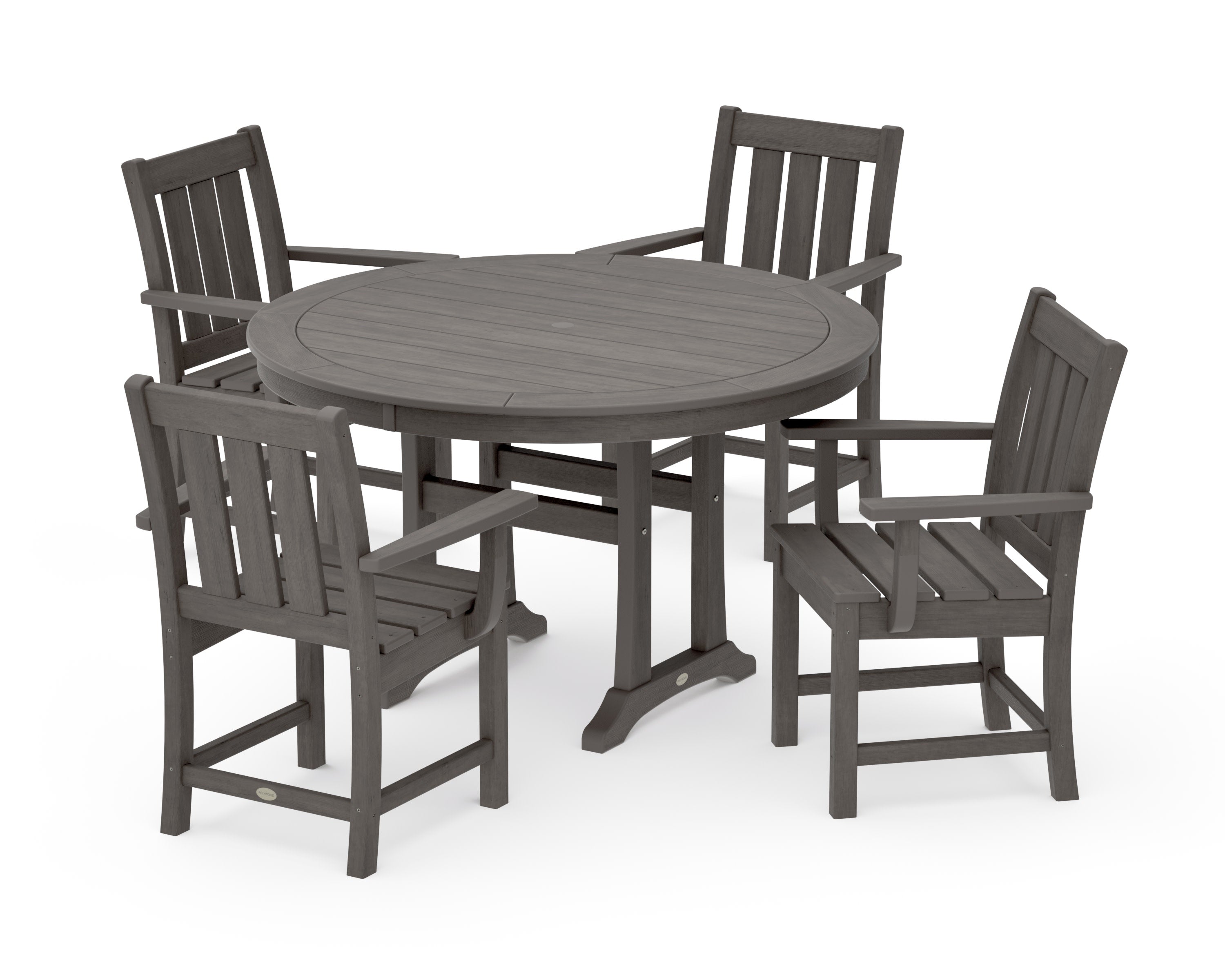 Oxford 5-Piece Round Dining Set with Trestle Legs in Driftwood