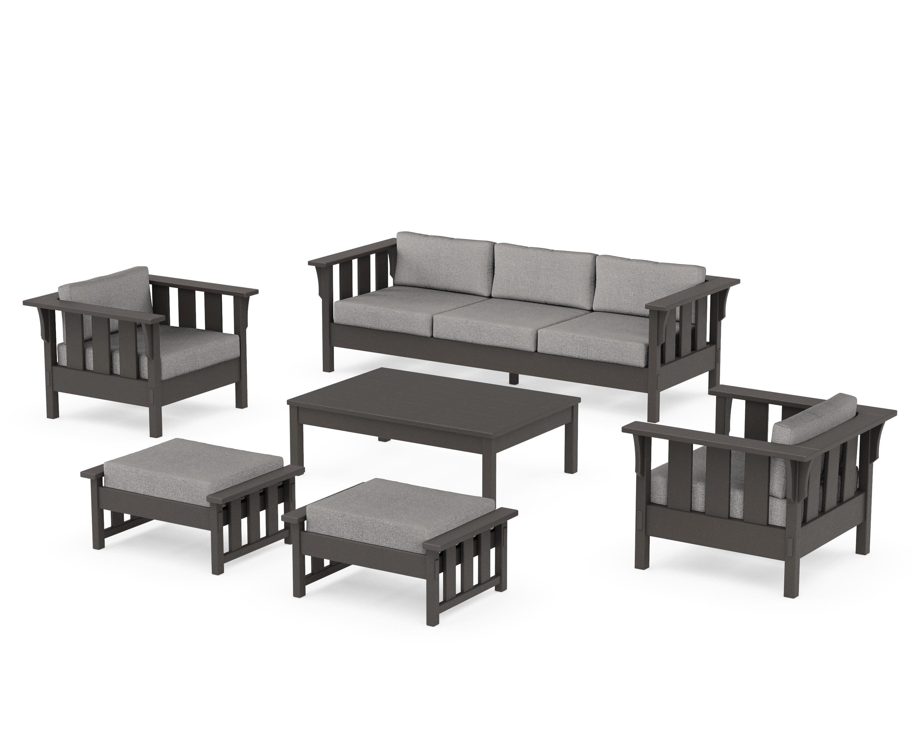Acadia 6-Piece Lounge Sofa Set in Vintage Coffee / Grey Mist