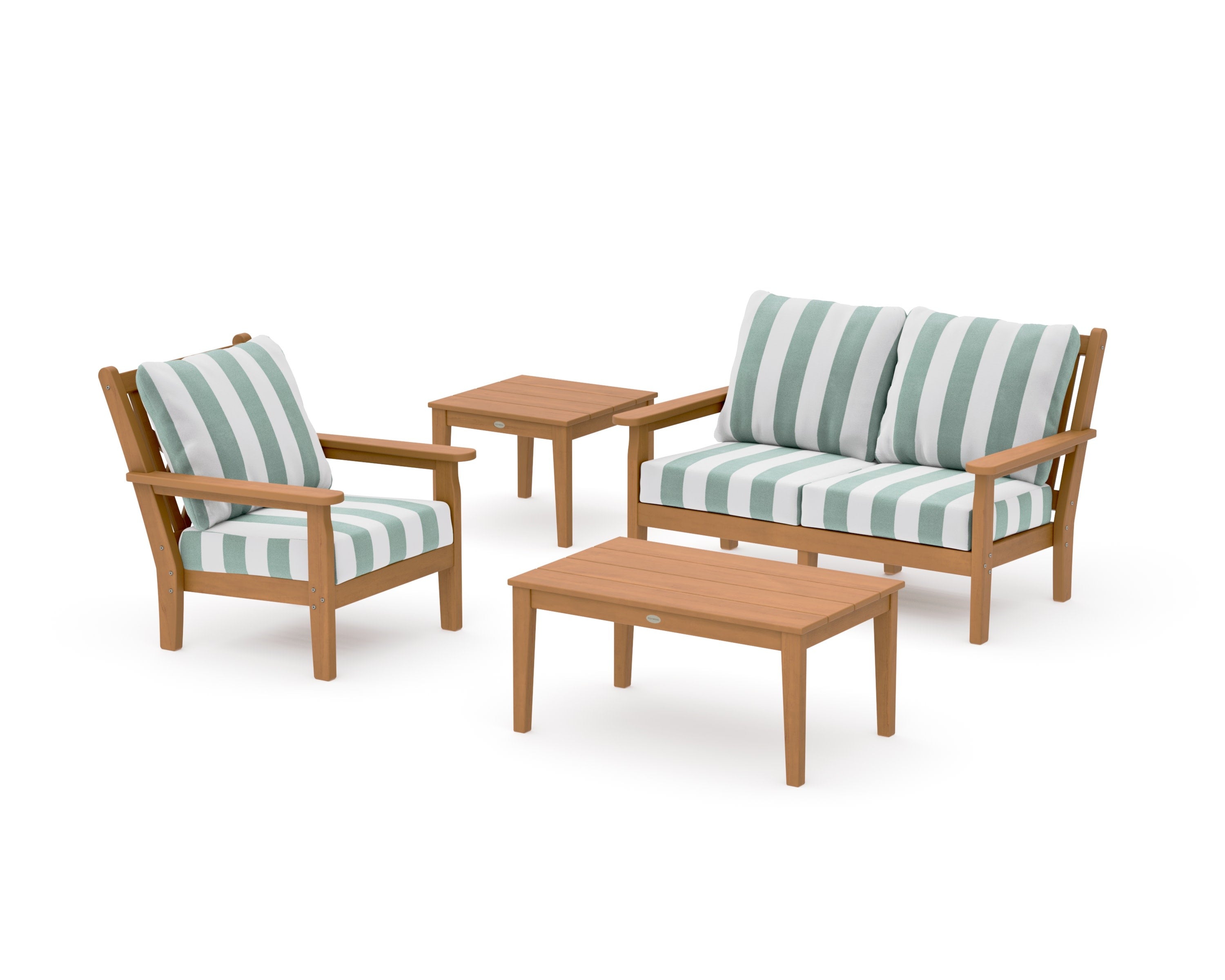 Chippendale 4-Piece Deep Seating Set in Natural / Cabana Stripe Glacier Spa