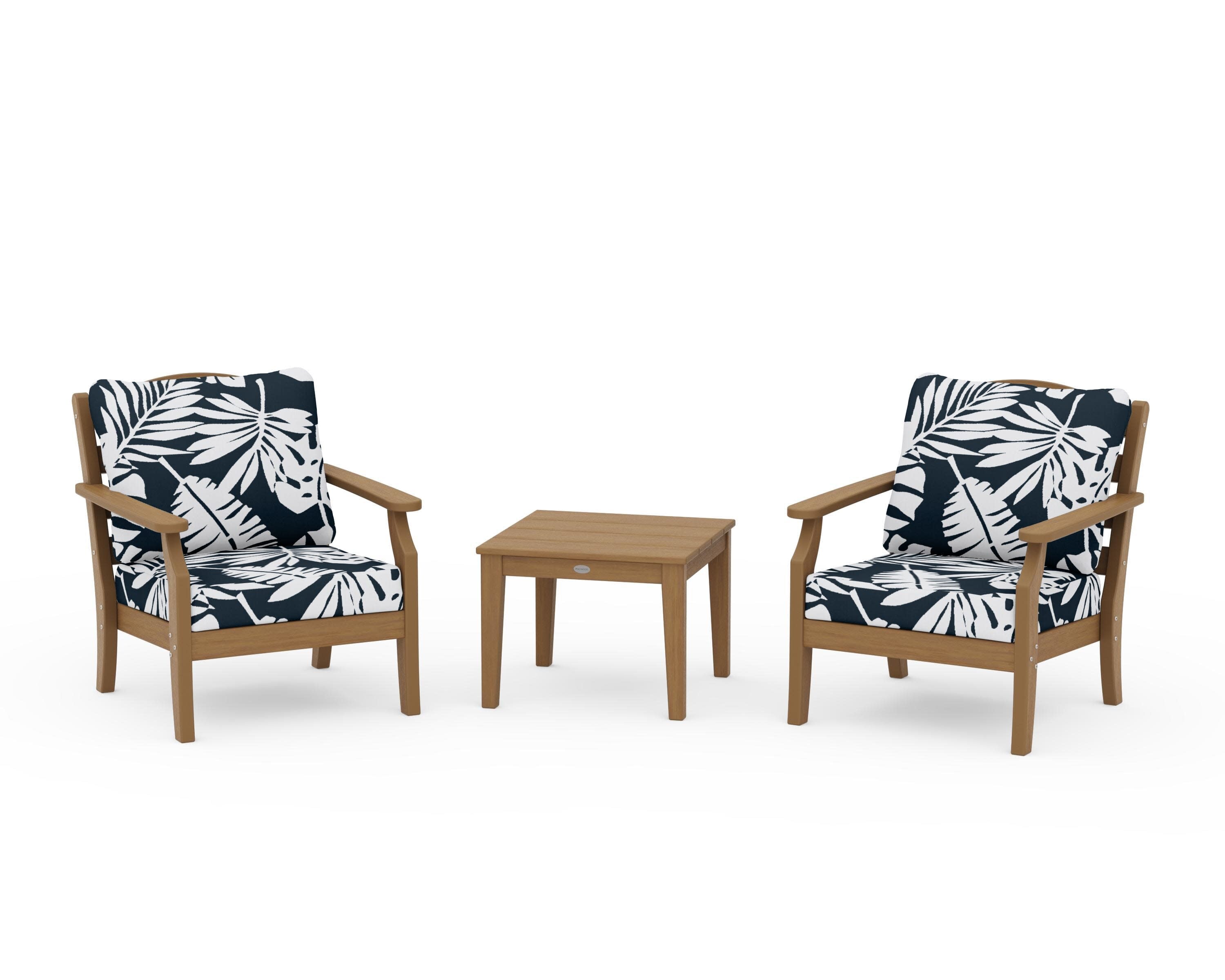Savannah 3-Piece Deep Seating Set in Natural / Leaf Marine Indigo