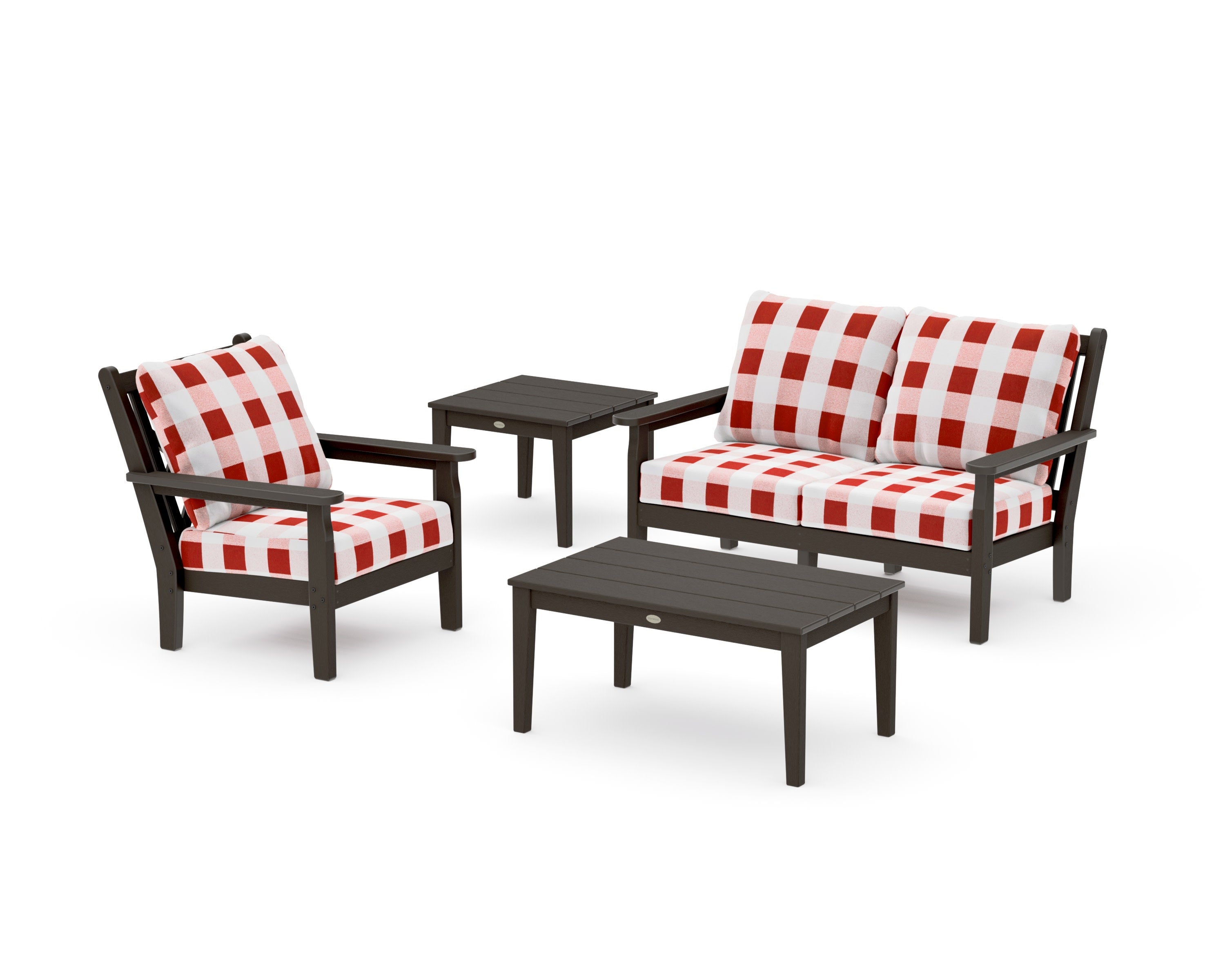 Chippendale 4-Piece Deep Seating Set in Vintage Coffee / Buffalo Plaid Crimson