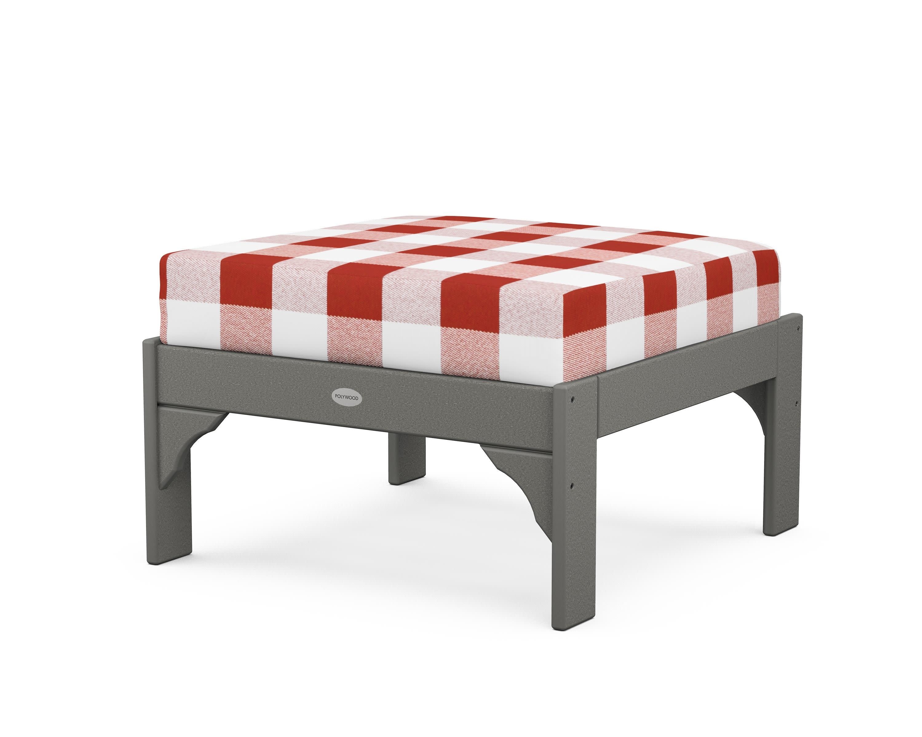 Vineyard Deep Seating Ottoman in Slate Grey / Buffalo Plaid Crimson