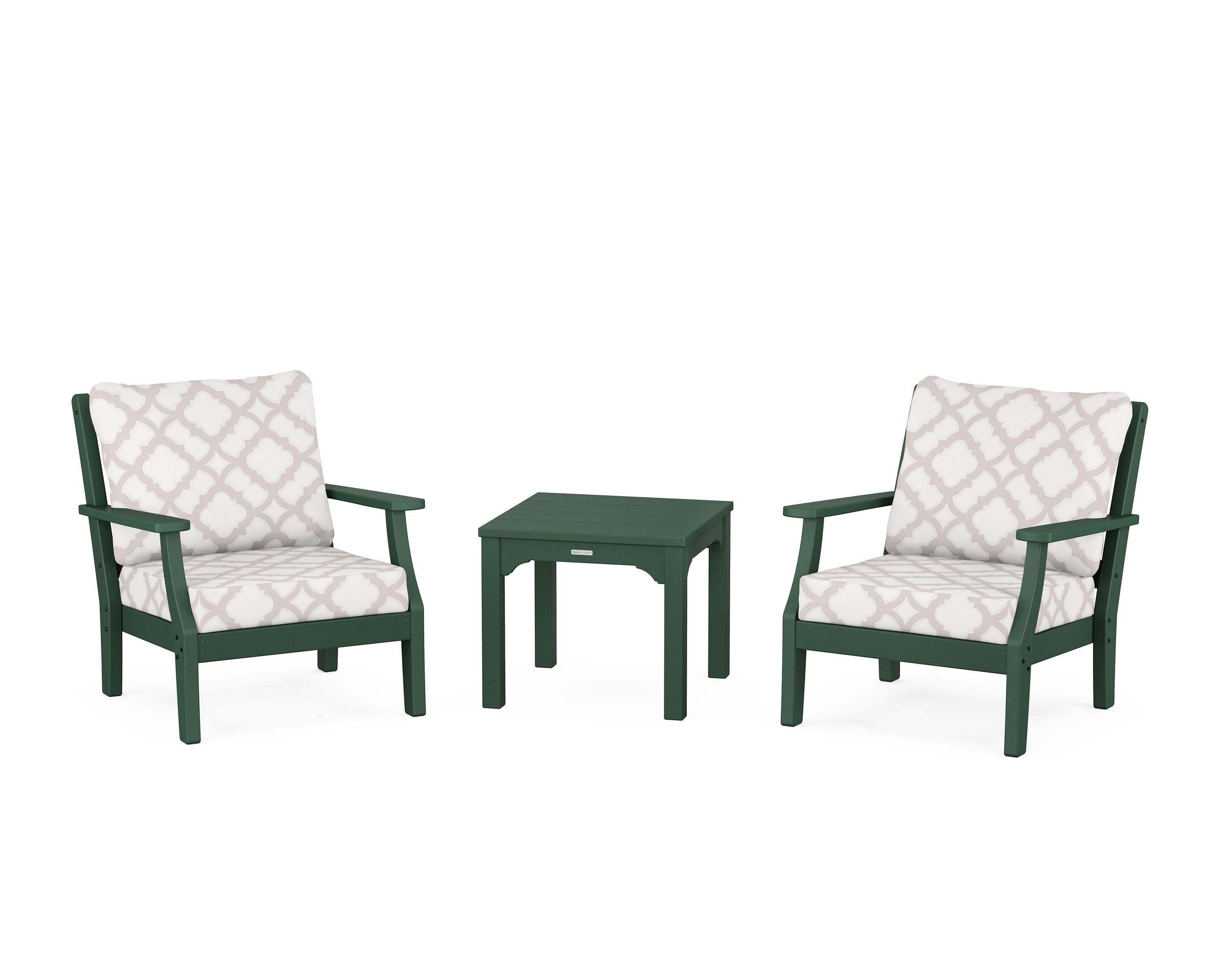 Chinoiserie 3-Piece Deep Seating Set in Green / Trellis Dune Burlap