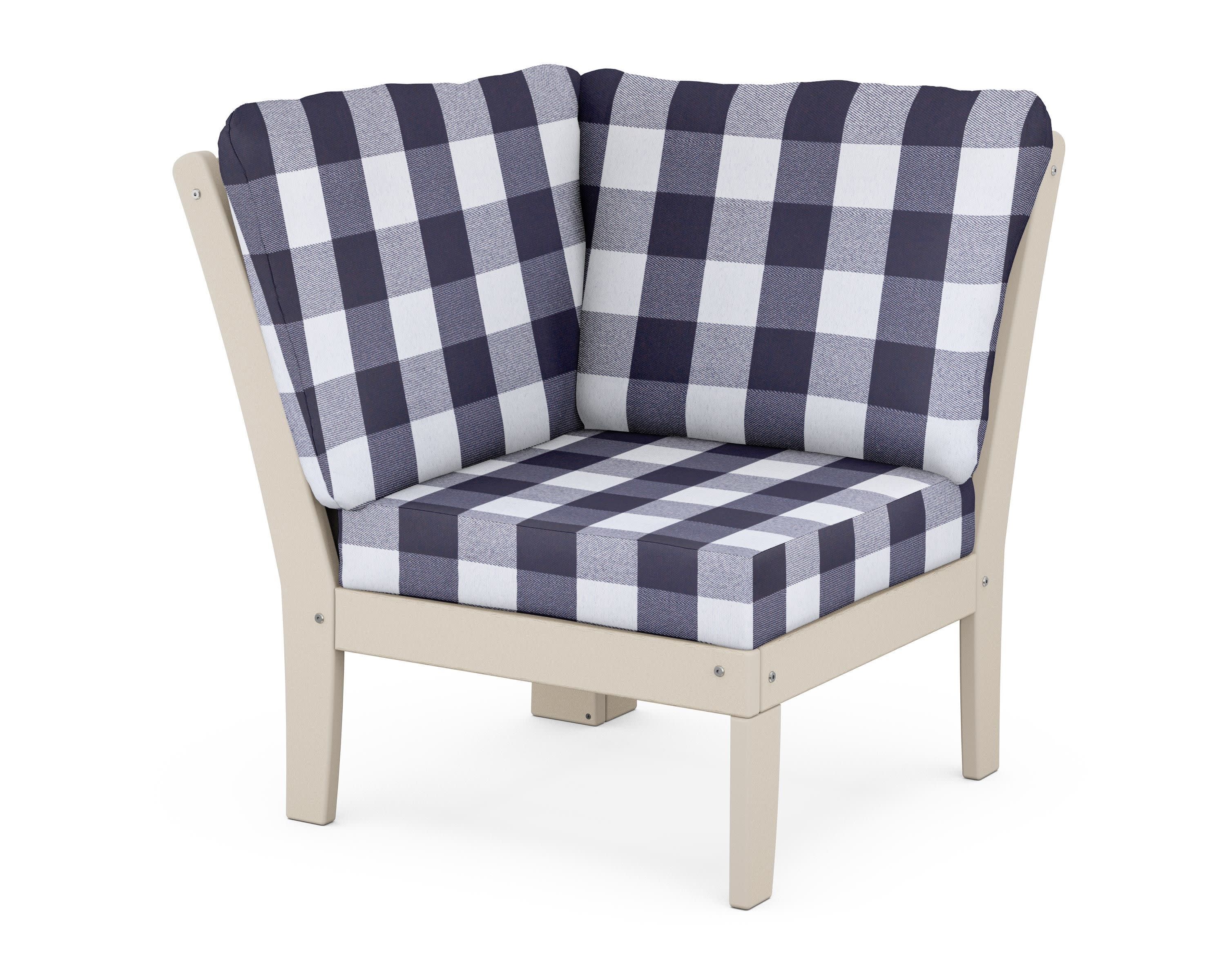 Braxton Modular Corner Chair in Sand / Buffalo Plaid Navy