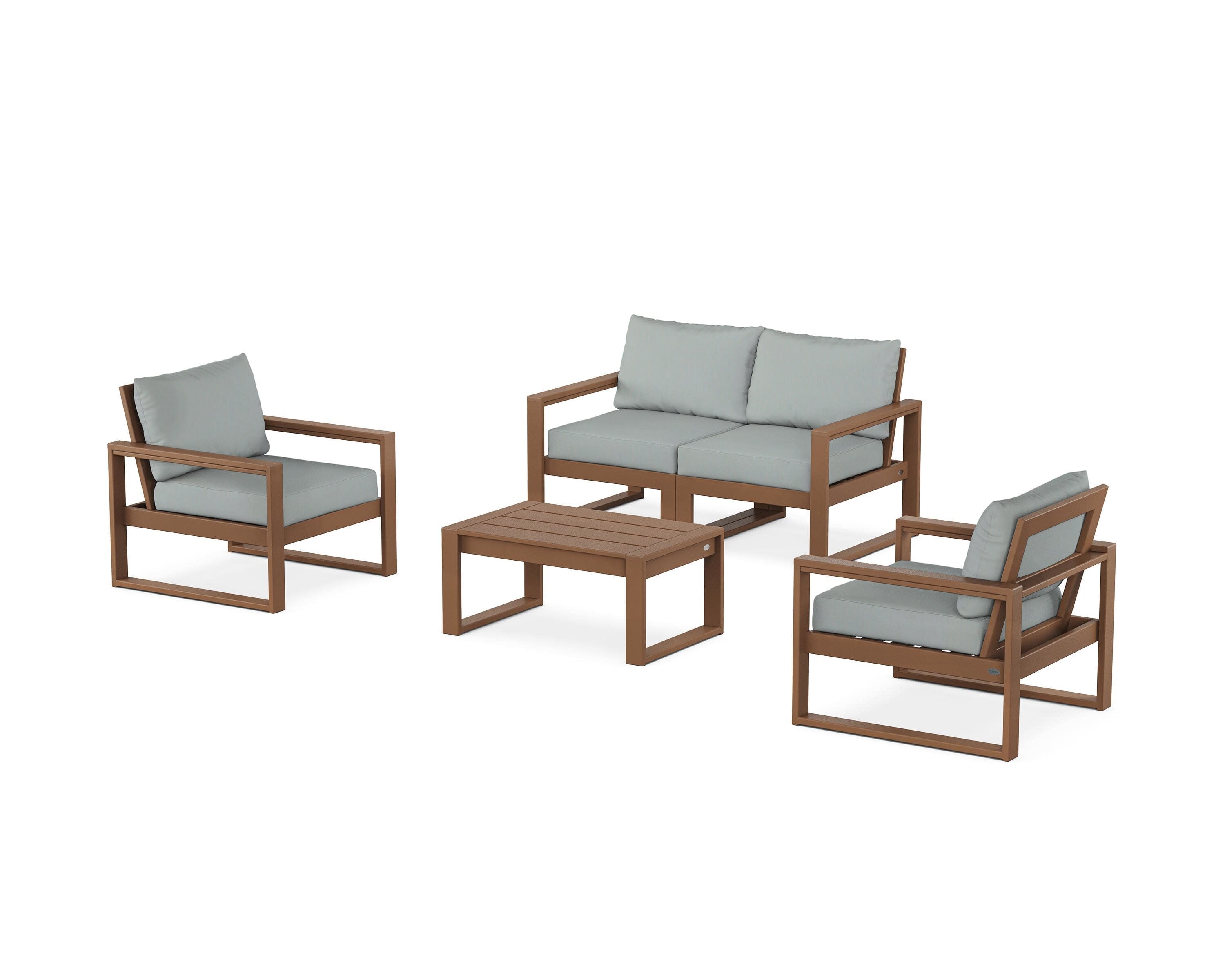EDGE Sectional 4-Piece Deep Seating Set with Loveseat in Teak / Spa