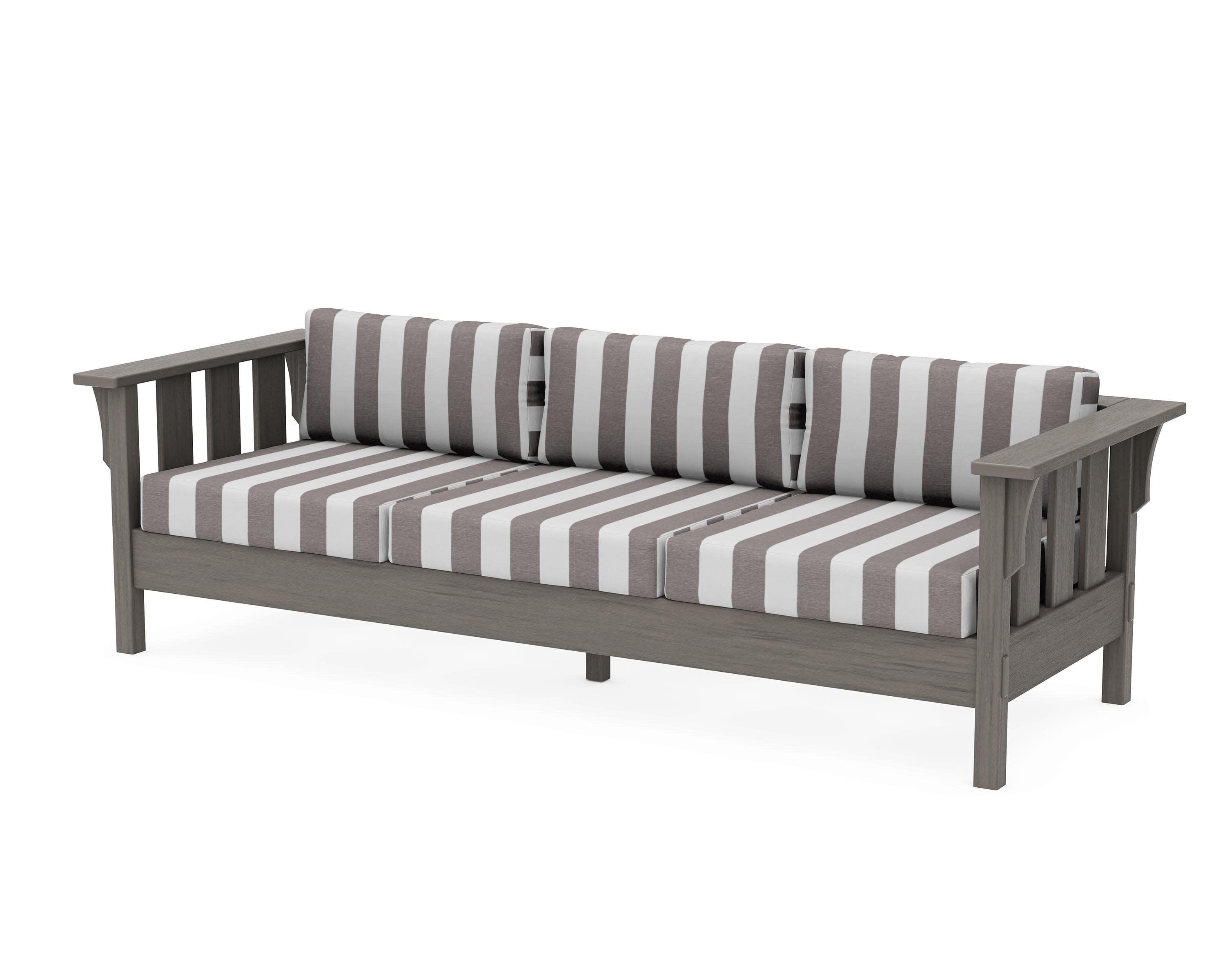 Acadia Deep Seating Sofa in Driftwood / Cabana Stripe Grey Mist