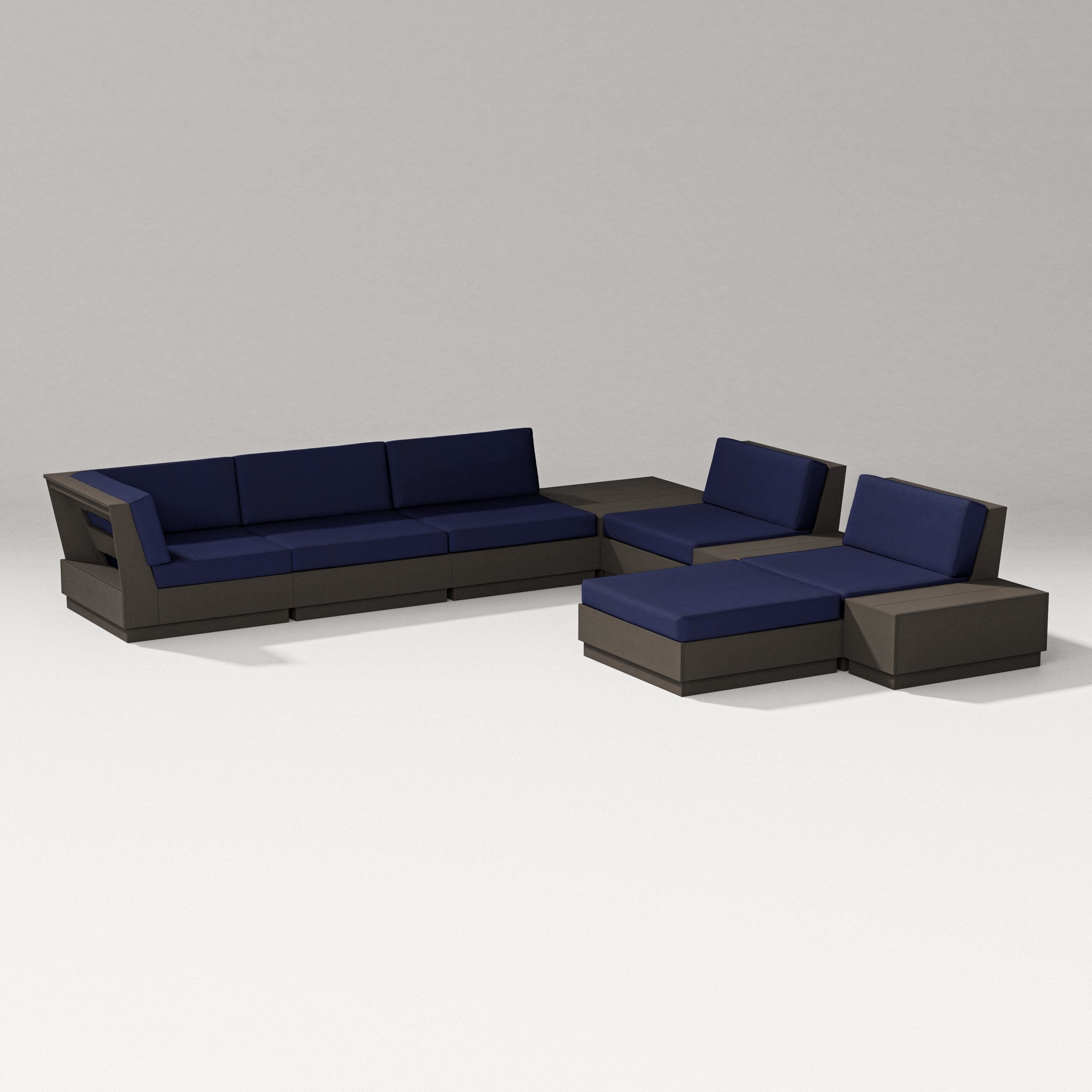 Elevate 9-Piece Conversation Sectional in Vintage Coffee / Navy