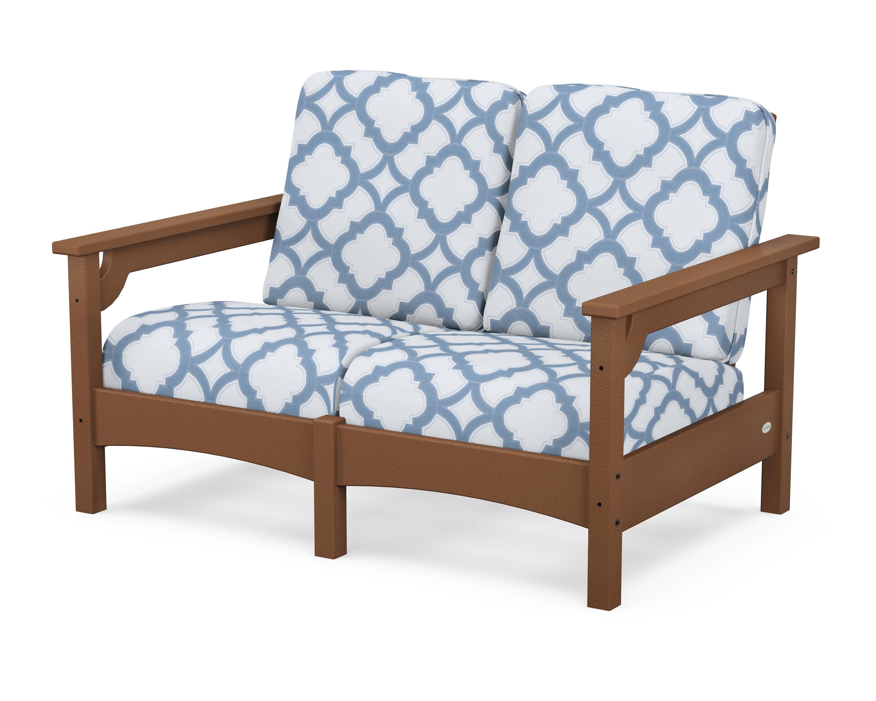 Club Loveseat in Teak / Trellis Sky Blue