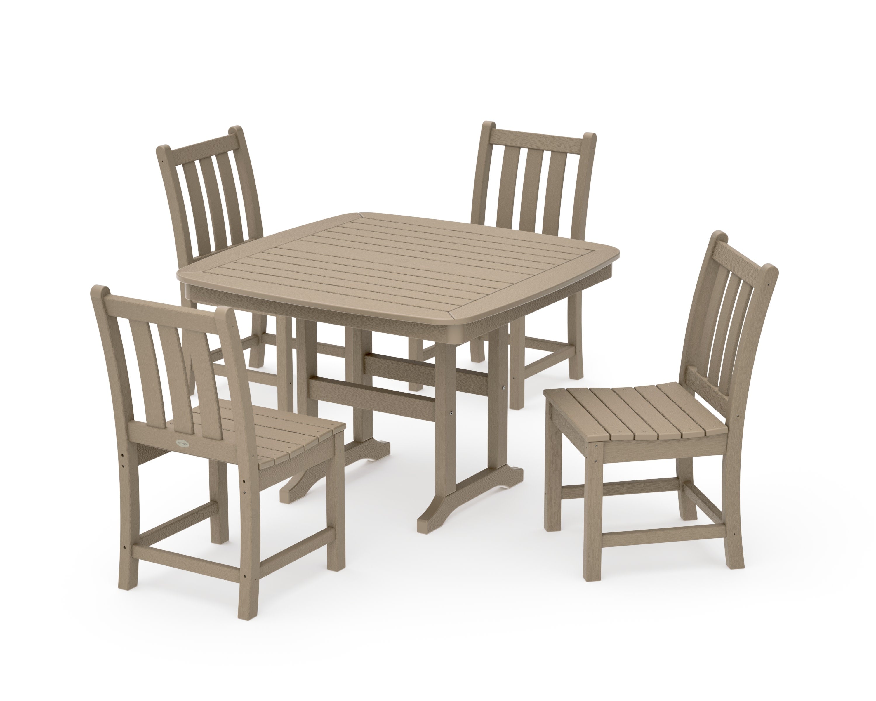 Traditional Garden Side Chair 5-Piece Dining Set with Trestle Legs in Vintage Sahara