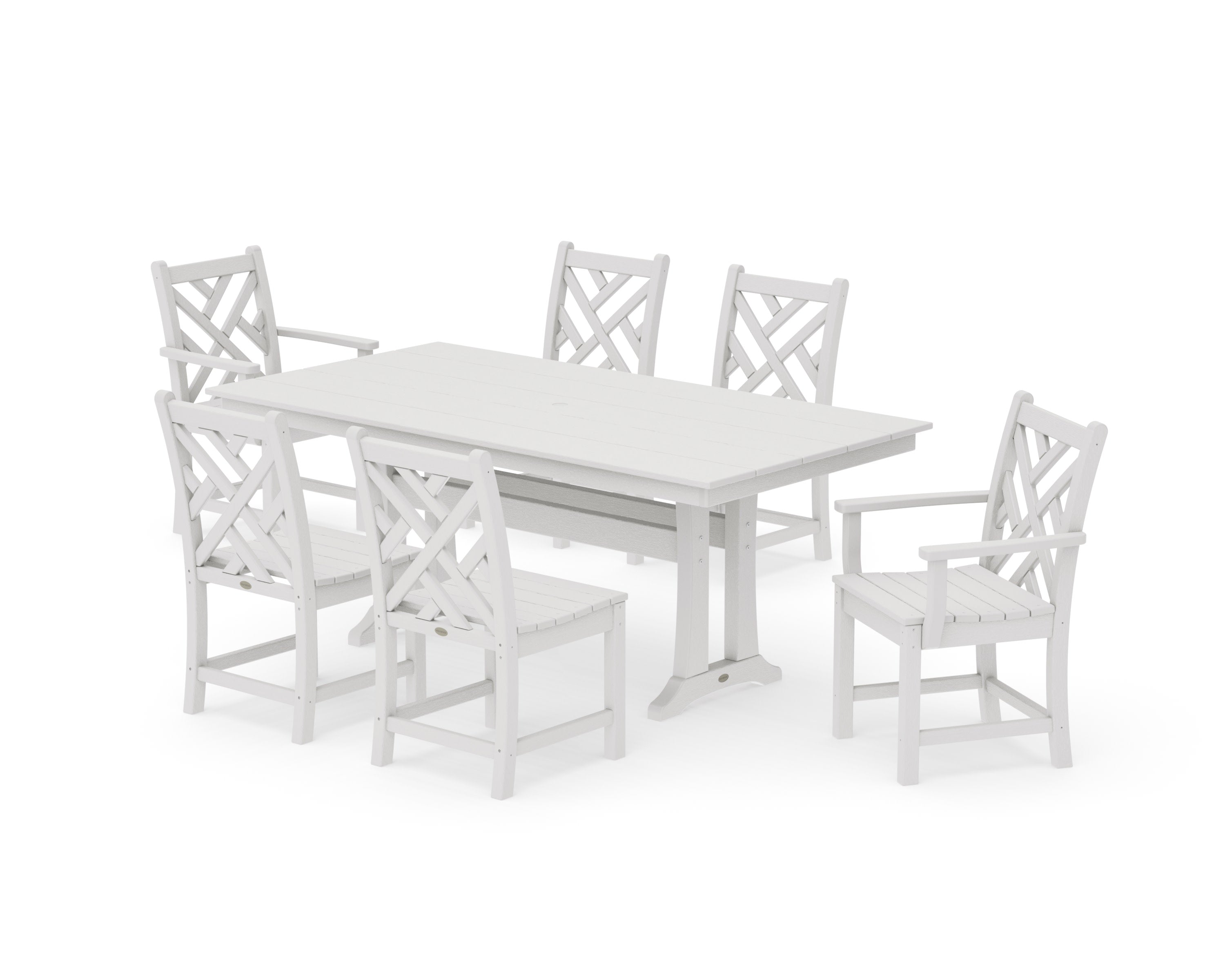 Chippendale 7-Piece Farmhouse Trestle Dining Set in Vintage White