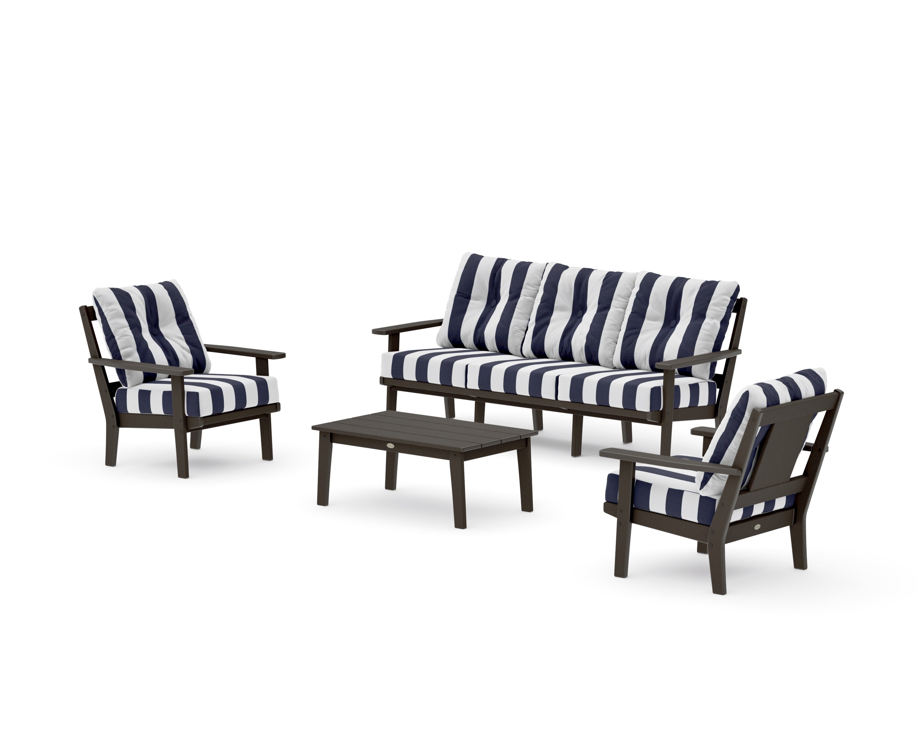 Prairie 4-Piece Deep Seating Set with Sofa in Vintage Coffee / Cabana Stripe Navy