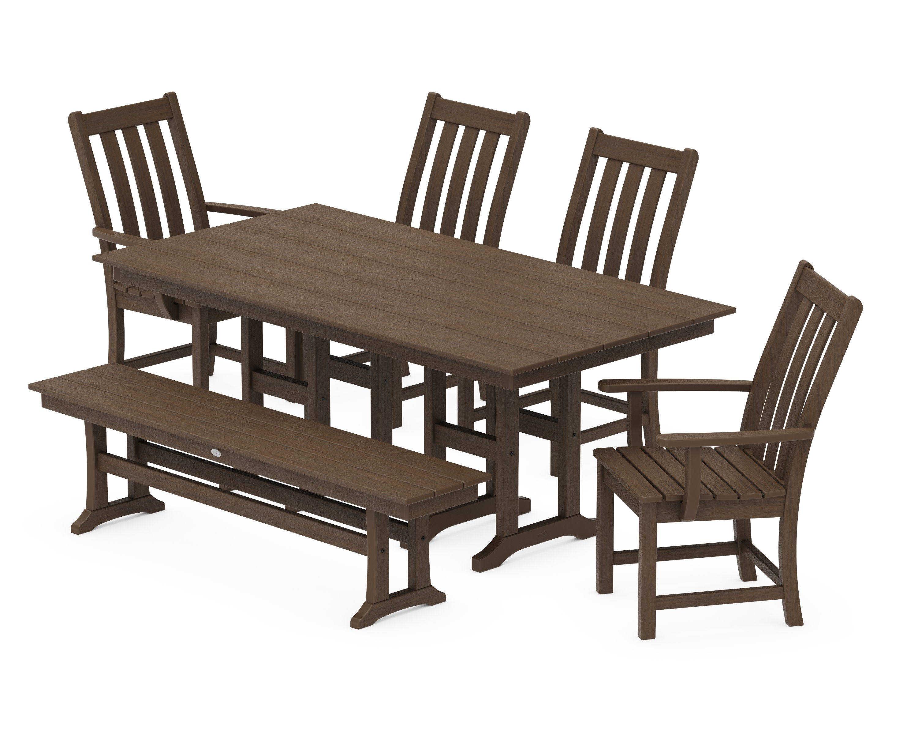 Vineyard 6-Piece Farmhouse Dining Set with Bench in Kona
