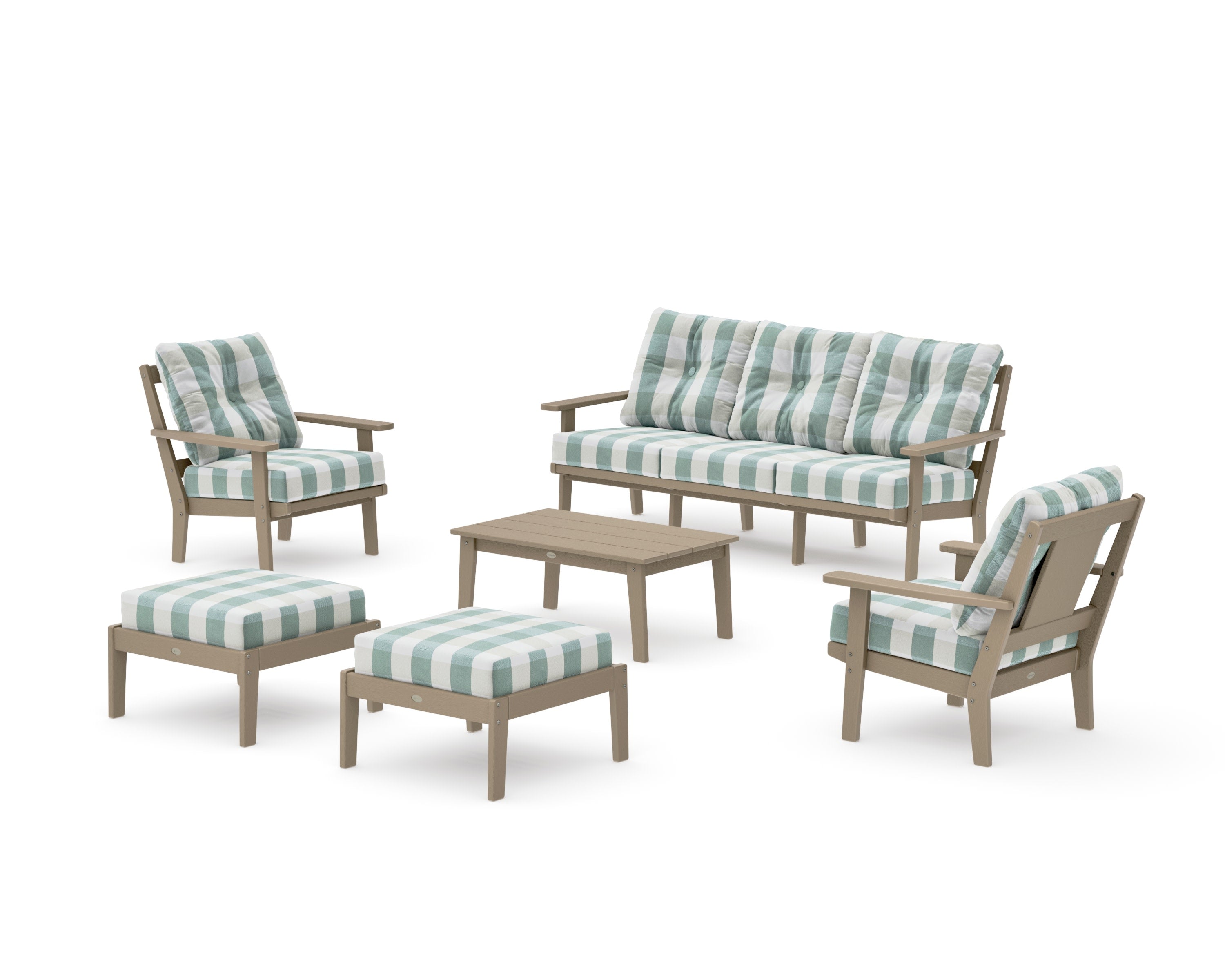 Prairie 6-Piece Lounge Sofa Set in Vintage Sahara / Buffalo Plaid Glacier Spa