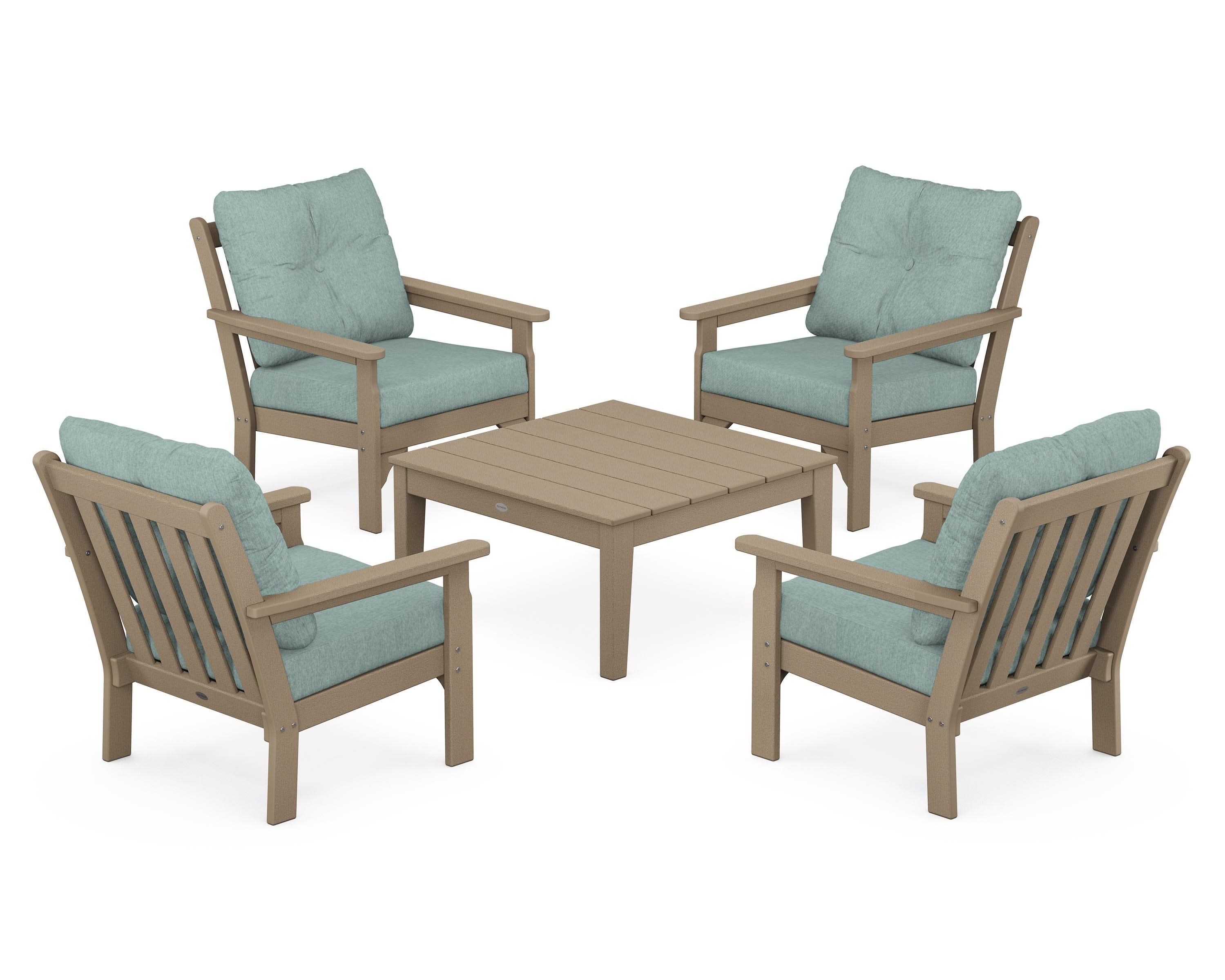 Vineyard 5-Piece Deep Seating Conversation Set in Vintage Sahara / Glacier Spa