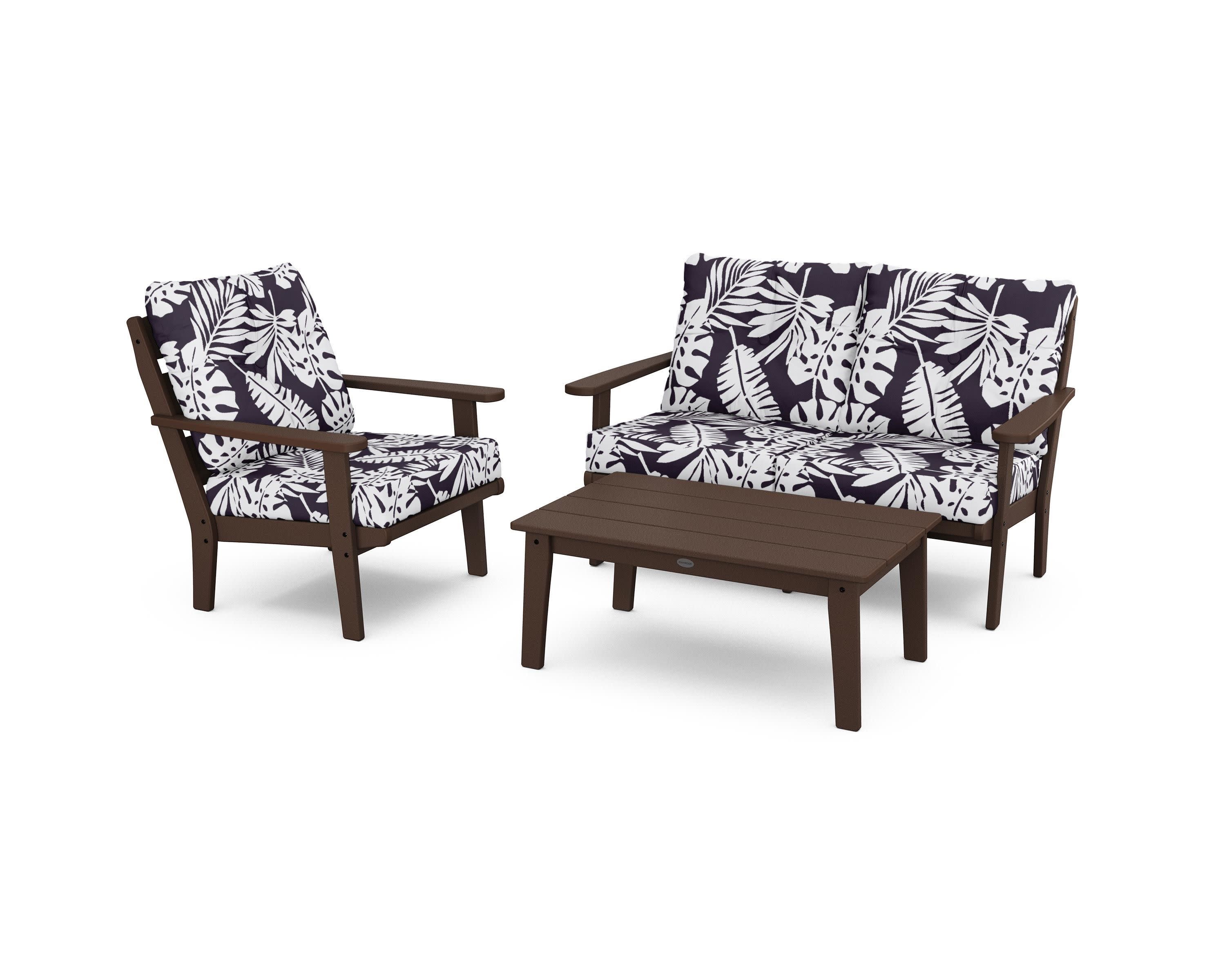 Lakeside 3-Piece Deep Seating Set in Mahogany / Leaf Navy