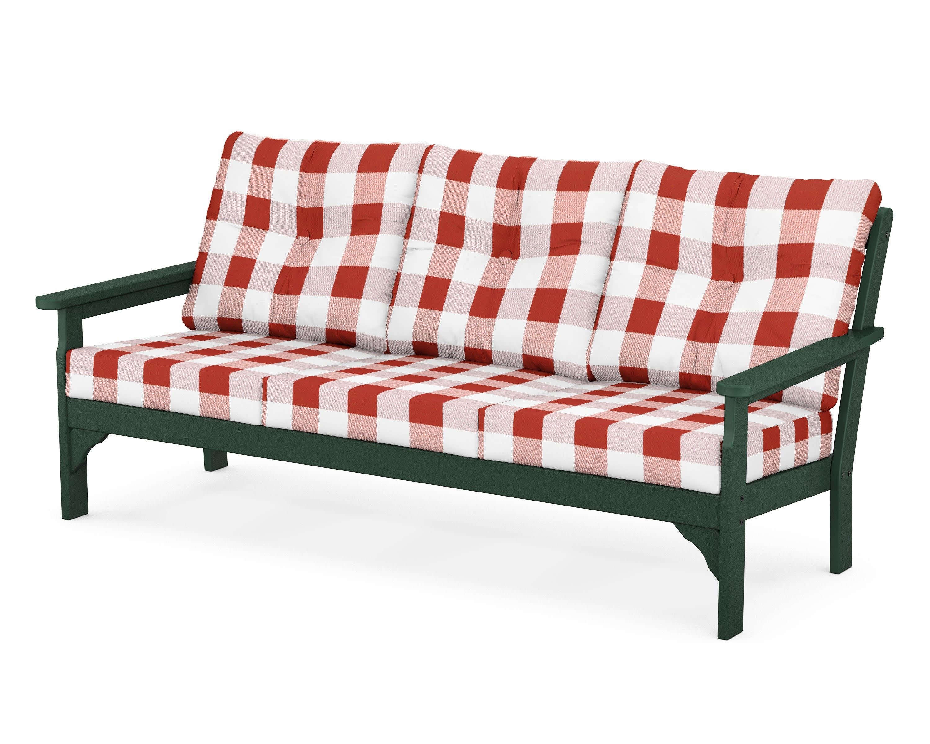 Vineyard Deep Seating Sofa in Green / Buffalo Plaid Crimson