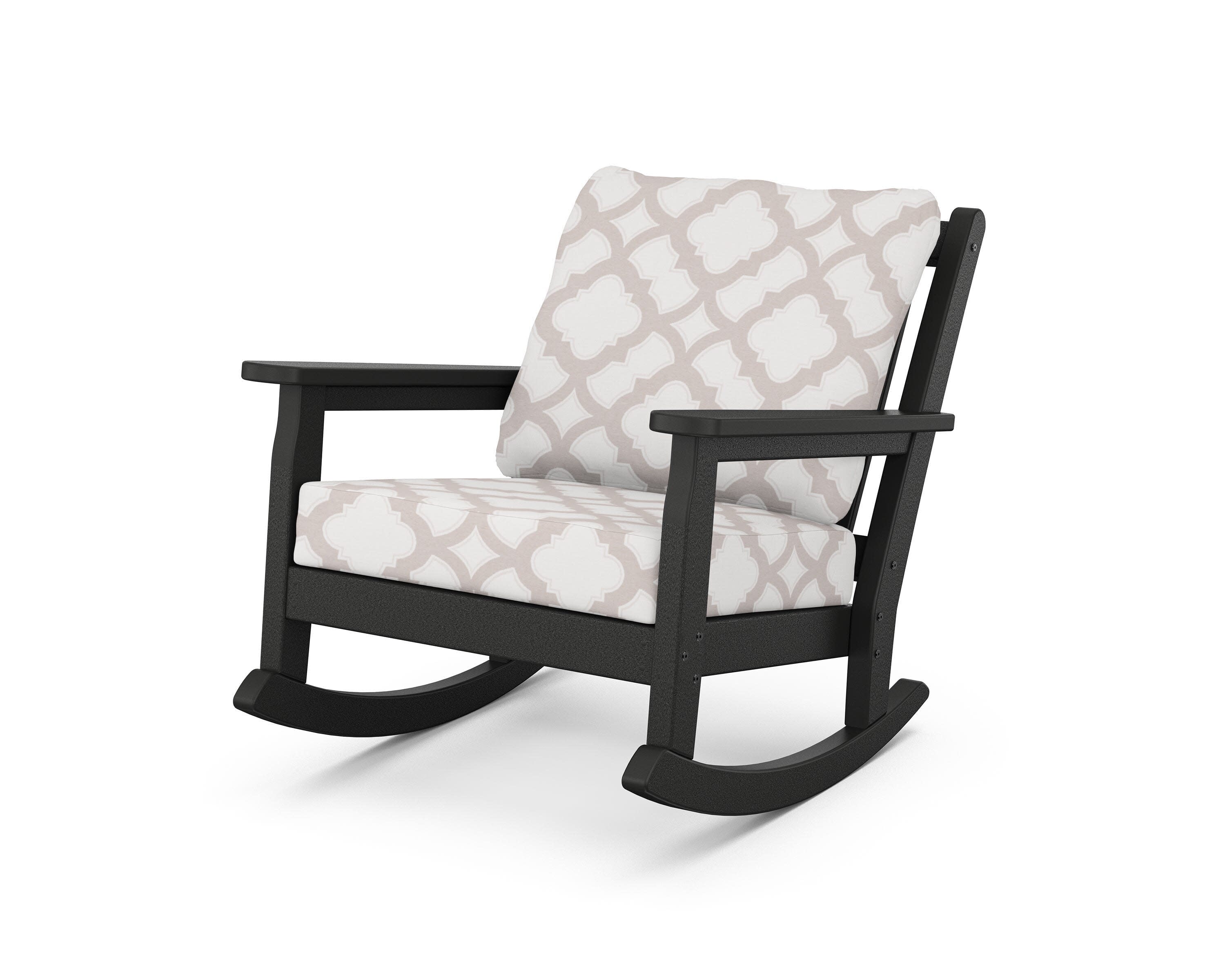 Chippendale Deep Seating Rocking Chair in Black / Trellis Dune Burlap