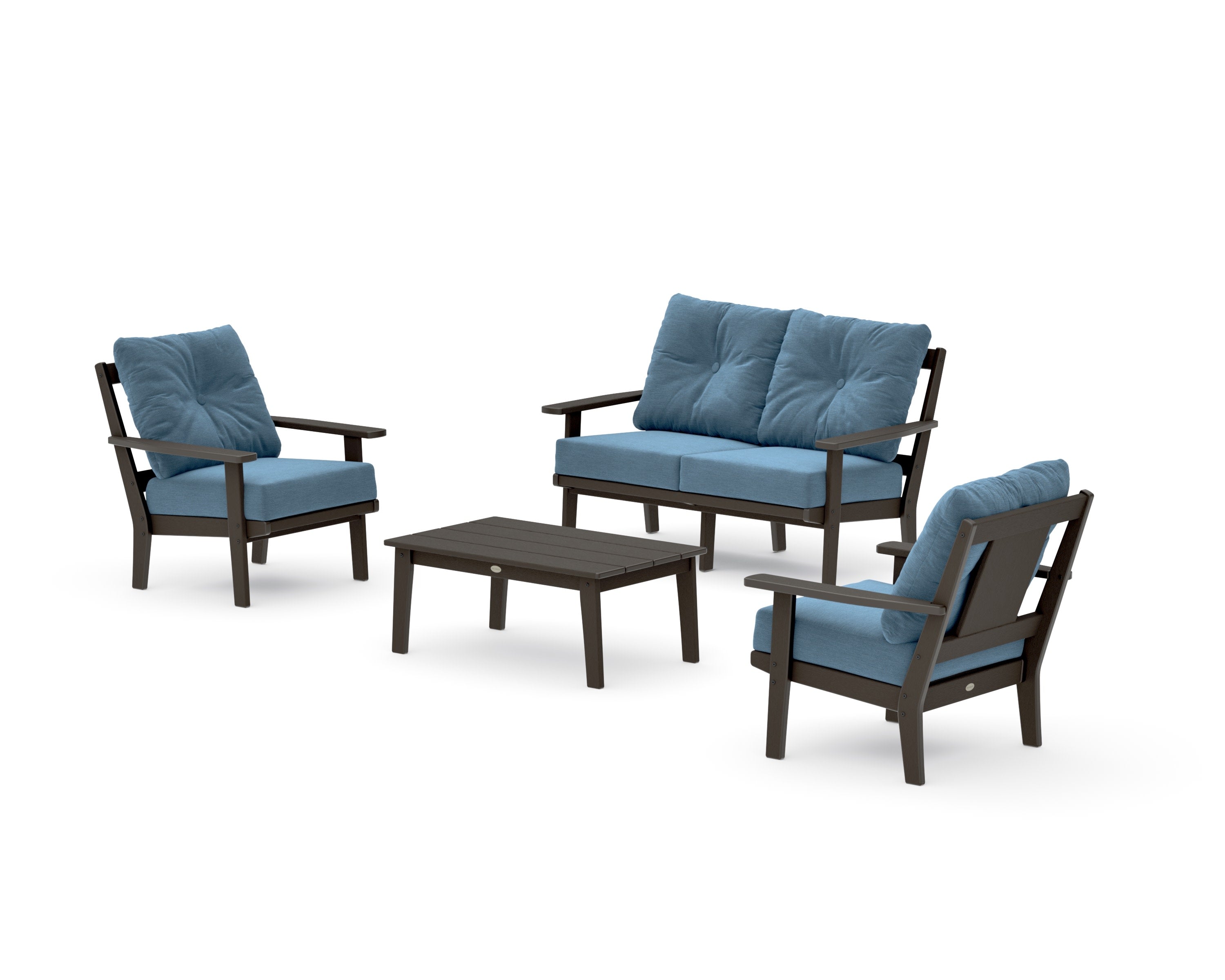 Prairie 4-Piece Deep Seating Set with Loveseat in Vintage Coffee / Sky Blue