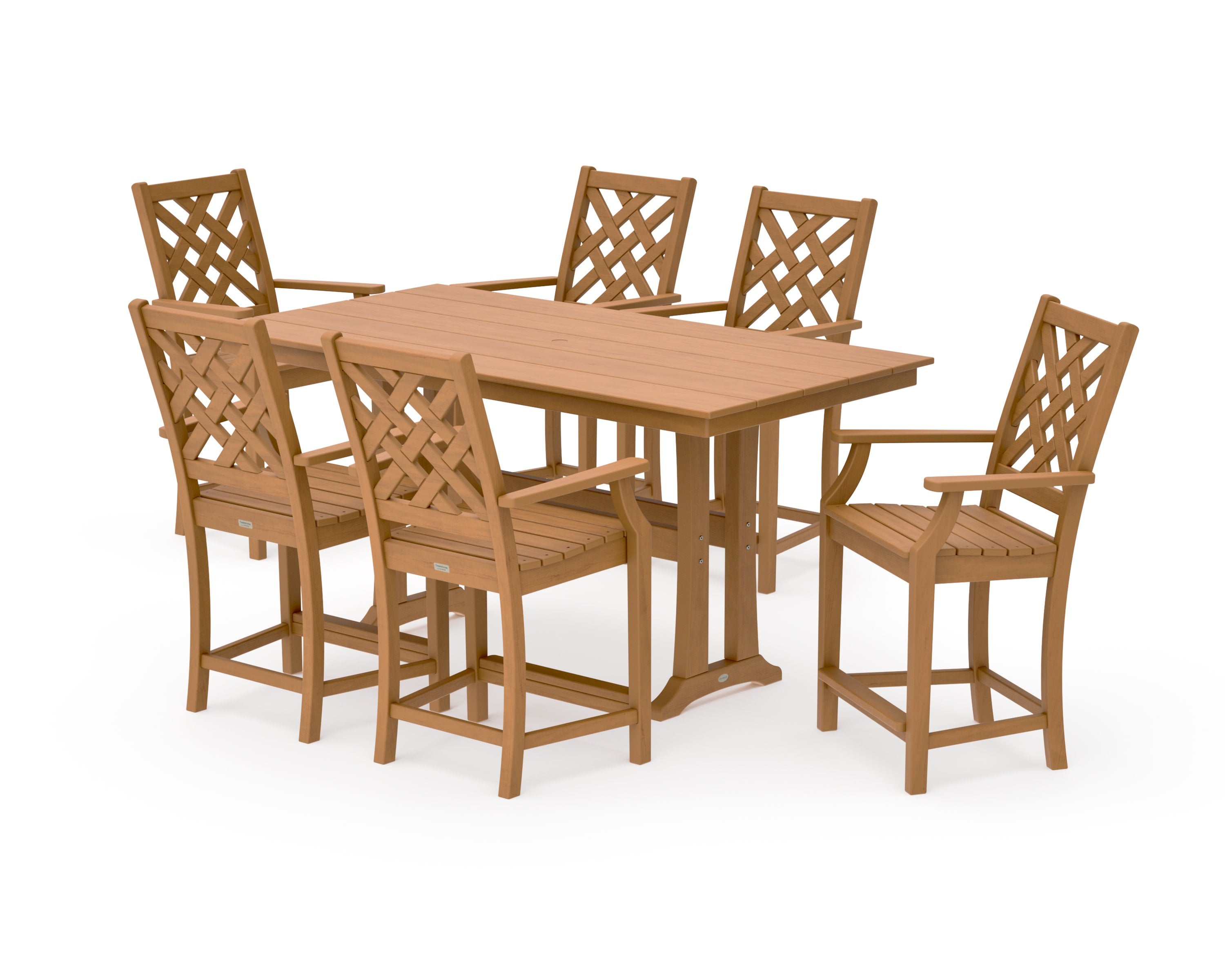 Wovendale Arm Chair 7-Piece Farmhouse Counter Set with Trestle Legs in Natural