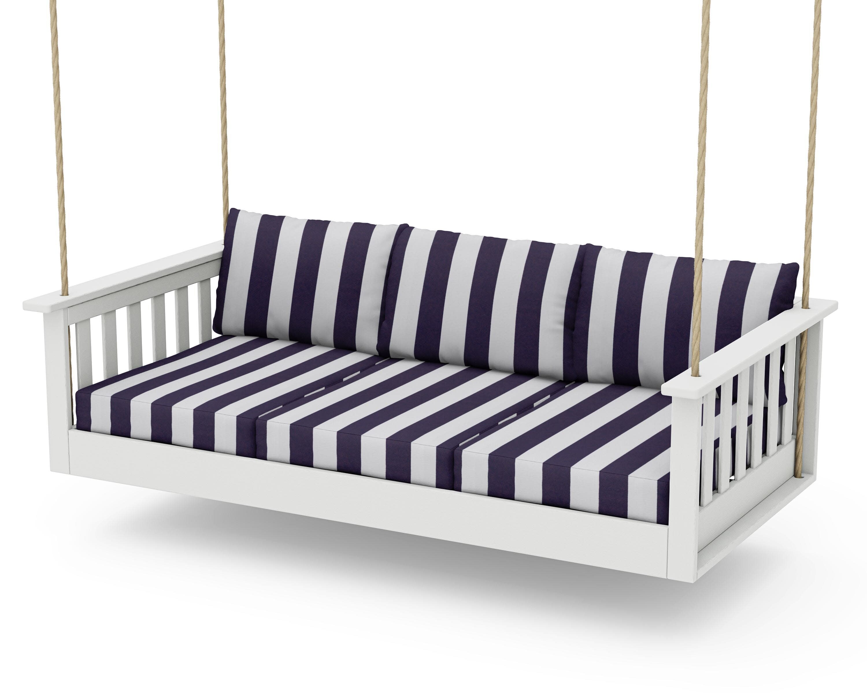 Vineyard Daybed Swing in Vintage White / Cabana Stripe Navy