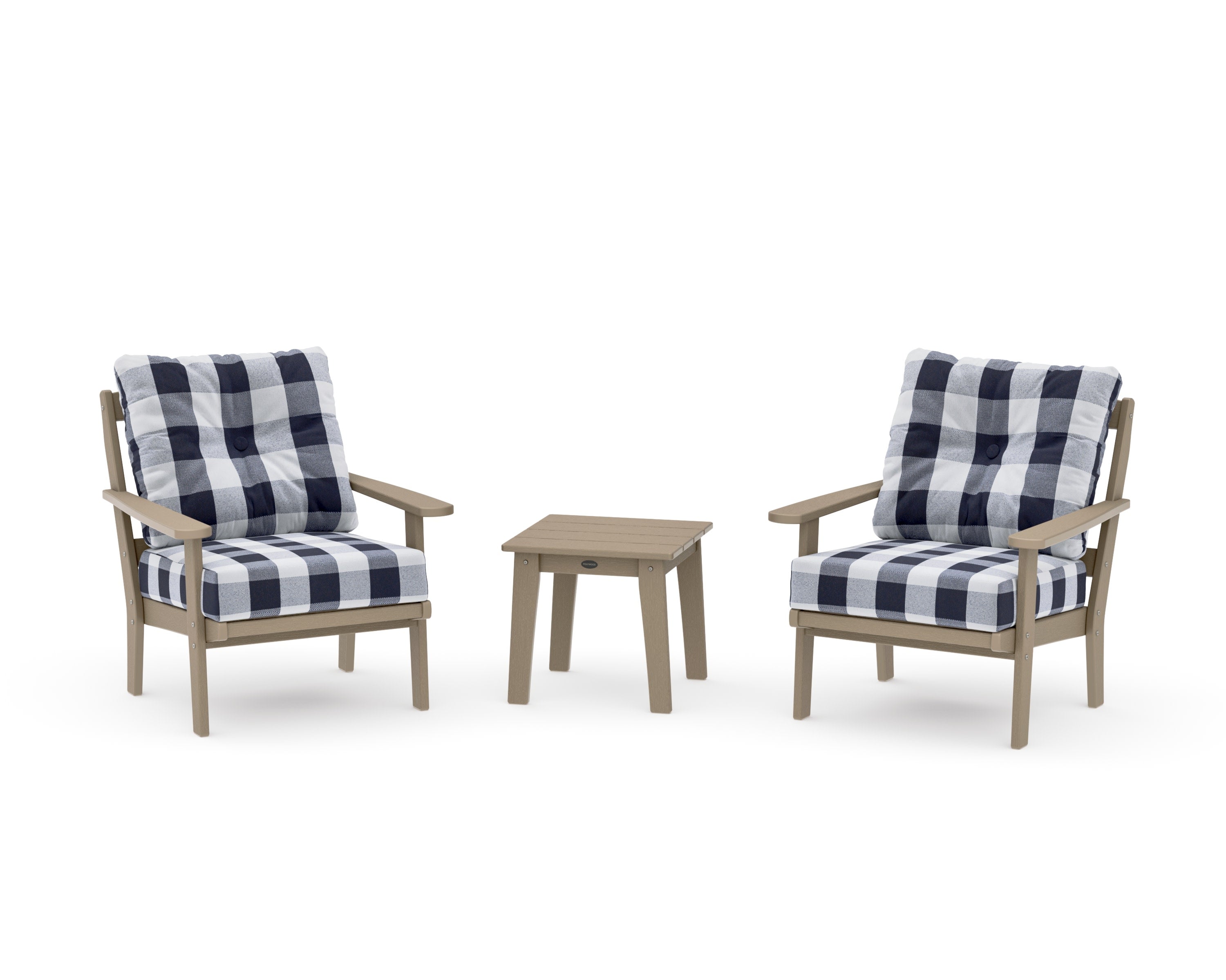 Mission 3-Piece Deep Seating Set in Vintage Sahara / Buffalo Plaid Navy
