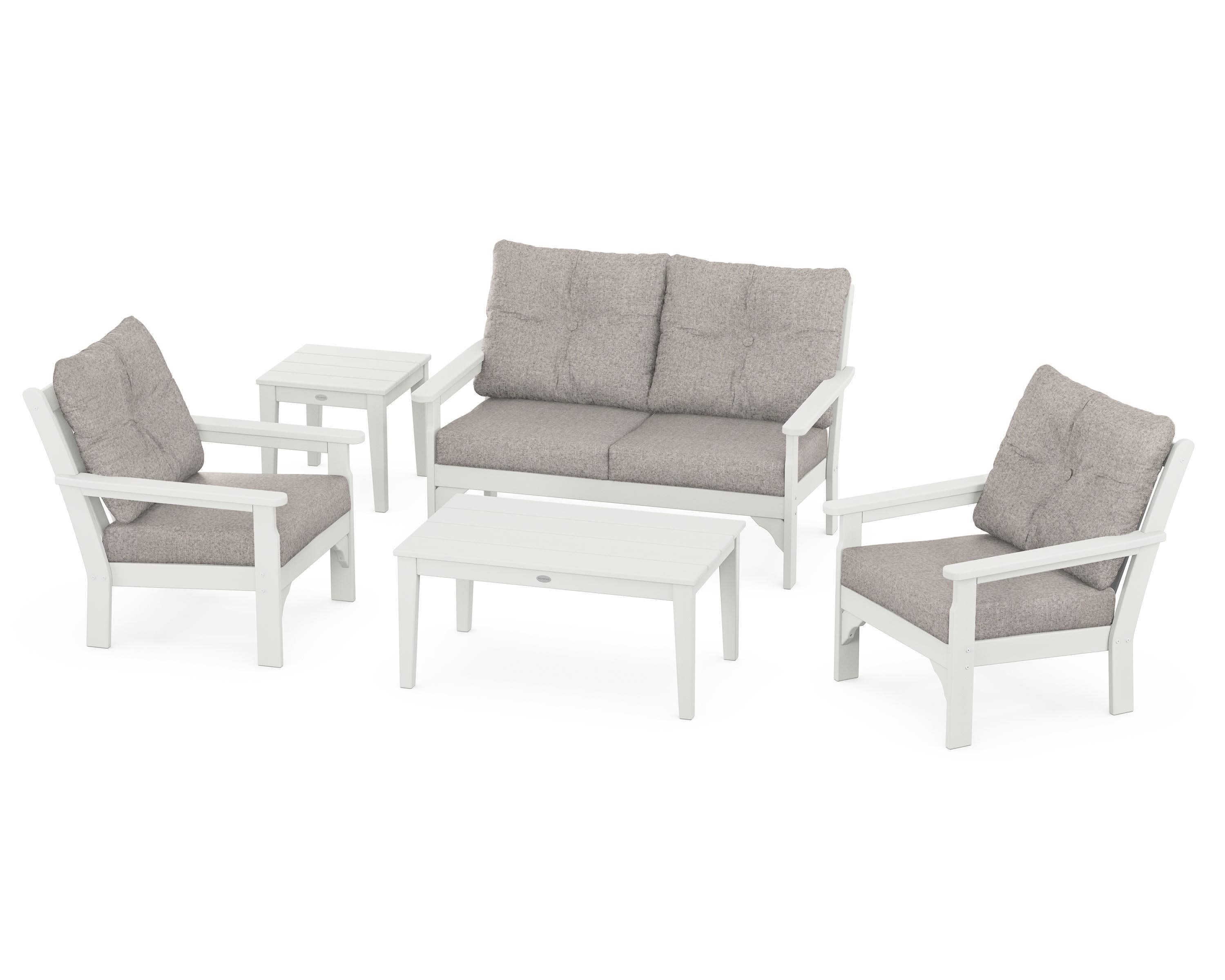 Vineyard 5-Piece Deep Seating Set in Vintage White / Weathered Tweed