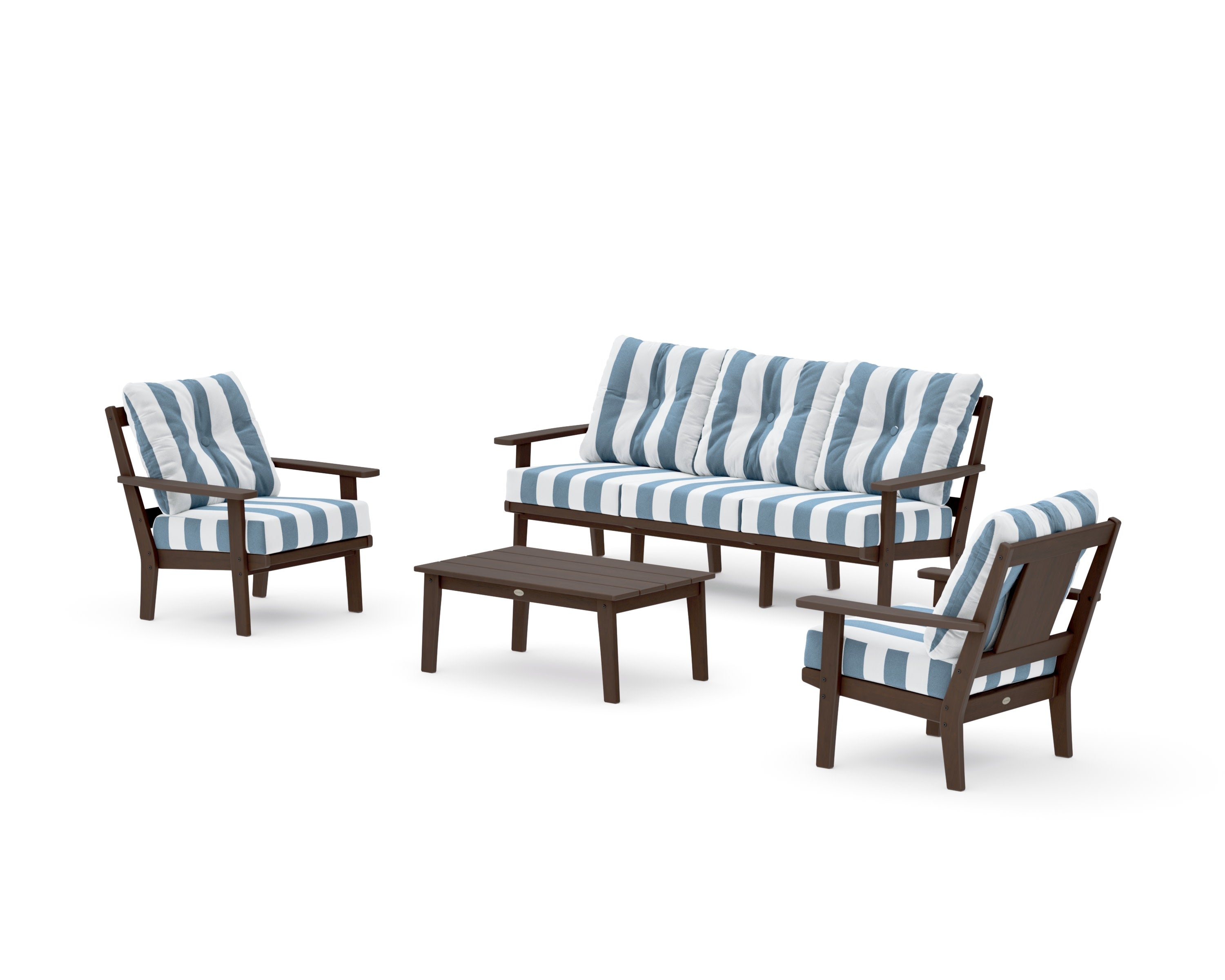Prairie 4-Piece Deep Seating Set with Sofa in Kona / Cabana Stripe Sky Blue