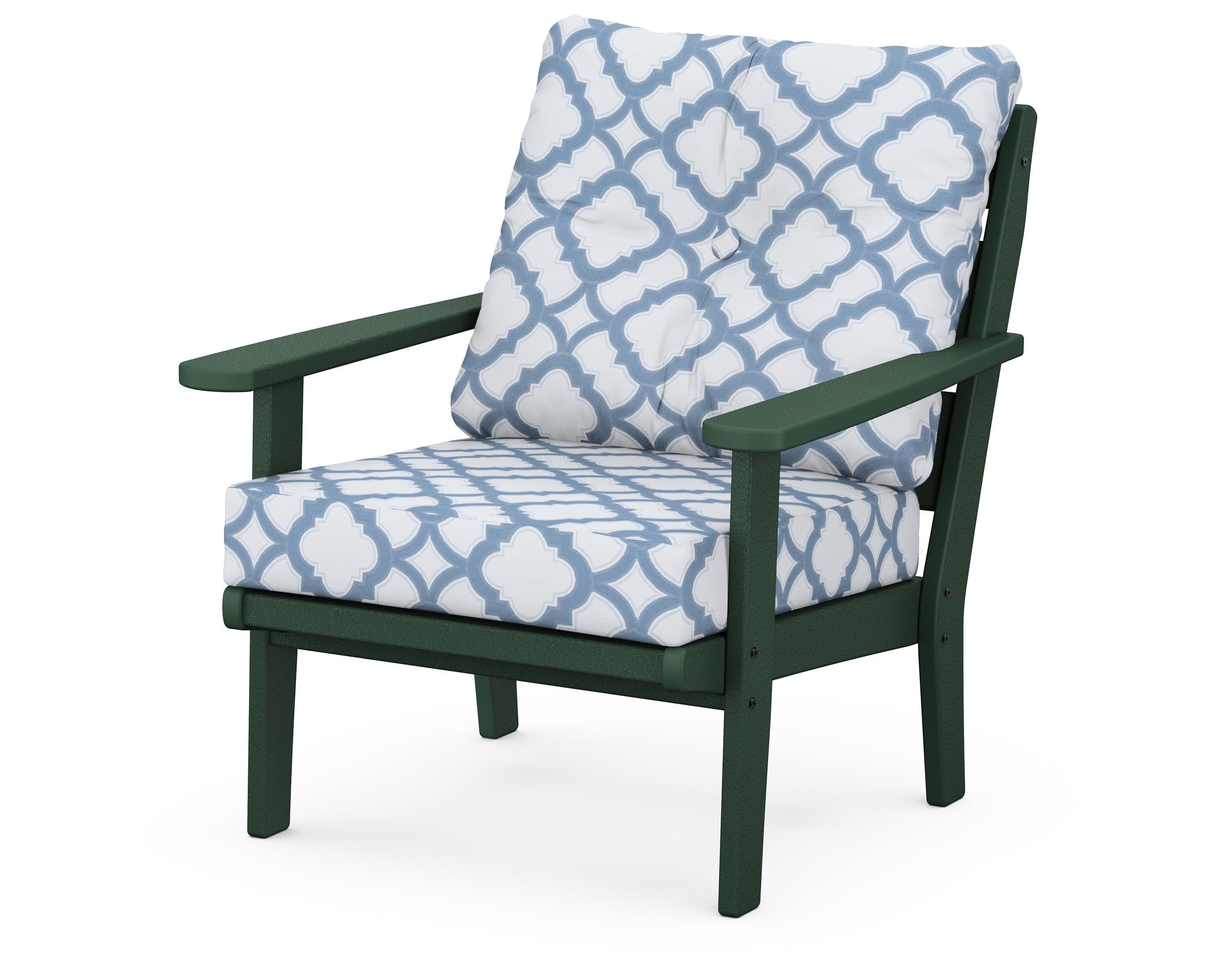 Lakeside Deep Seating Chair in Green / Trellis Sky Blue