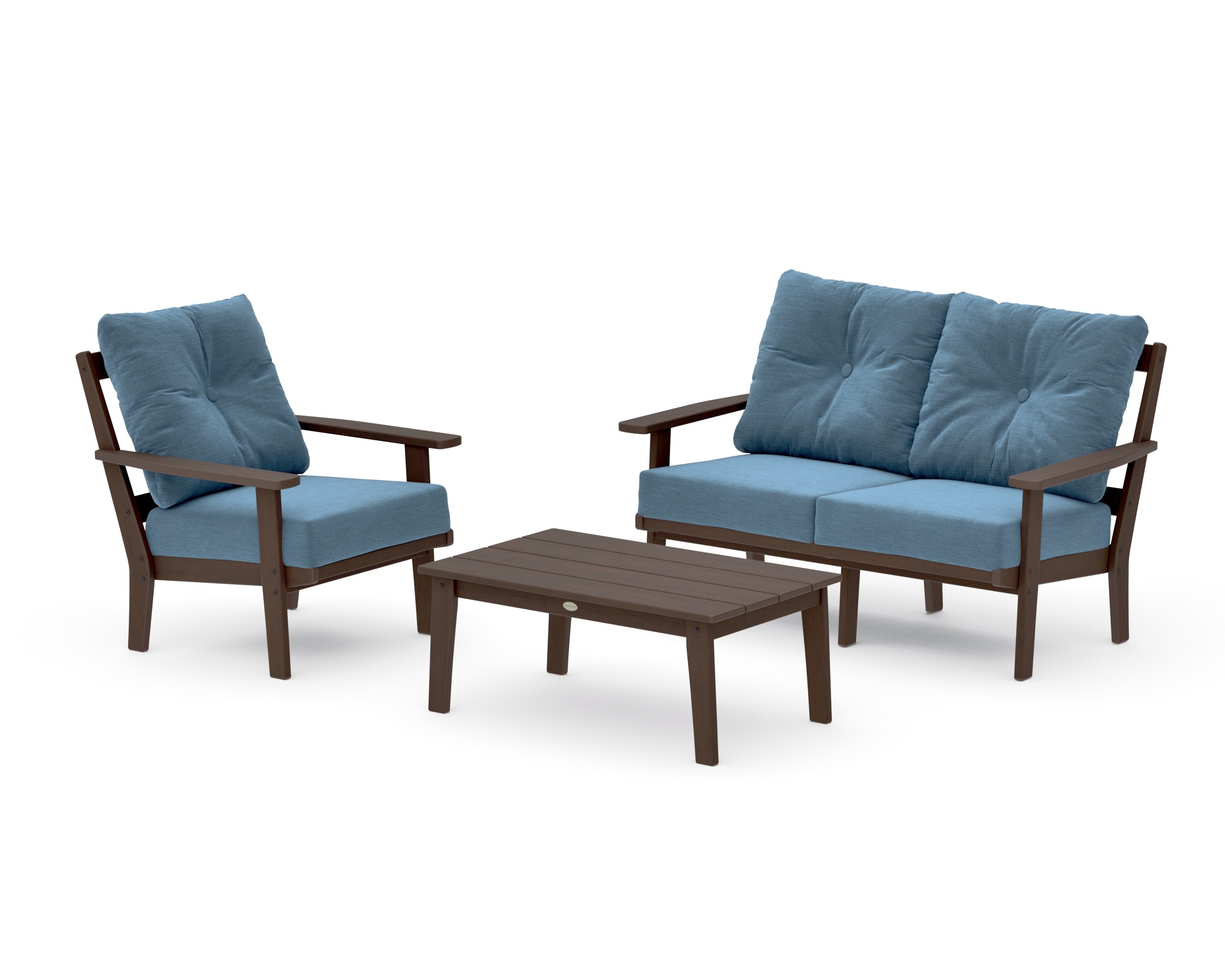 Oxford 3-Piece Deep Seating Set with Loveseat in Kona / Sky Blue