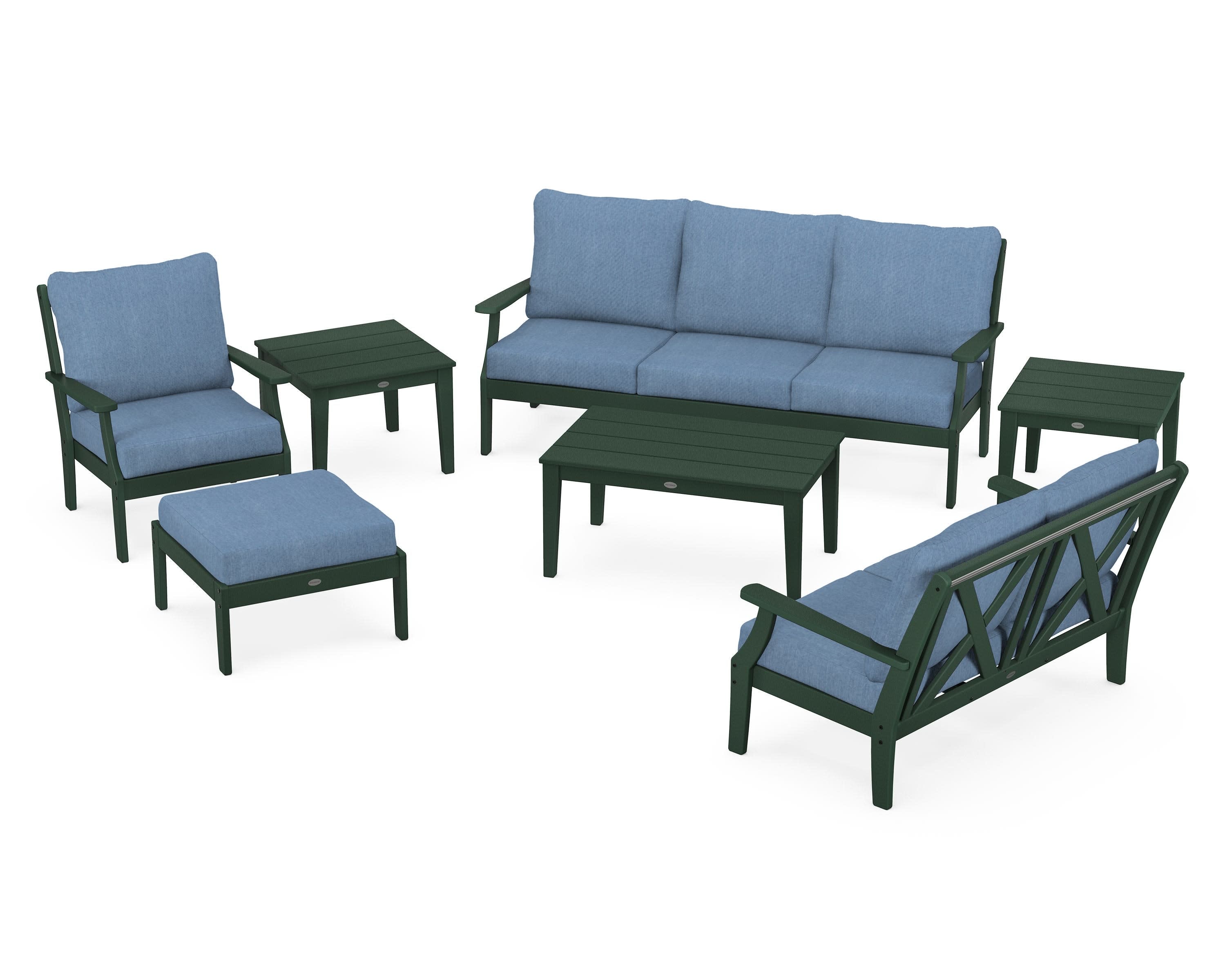 Braxton 7-Piece Deep Seating Set in Green / Sky Blue
