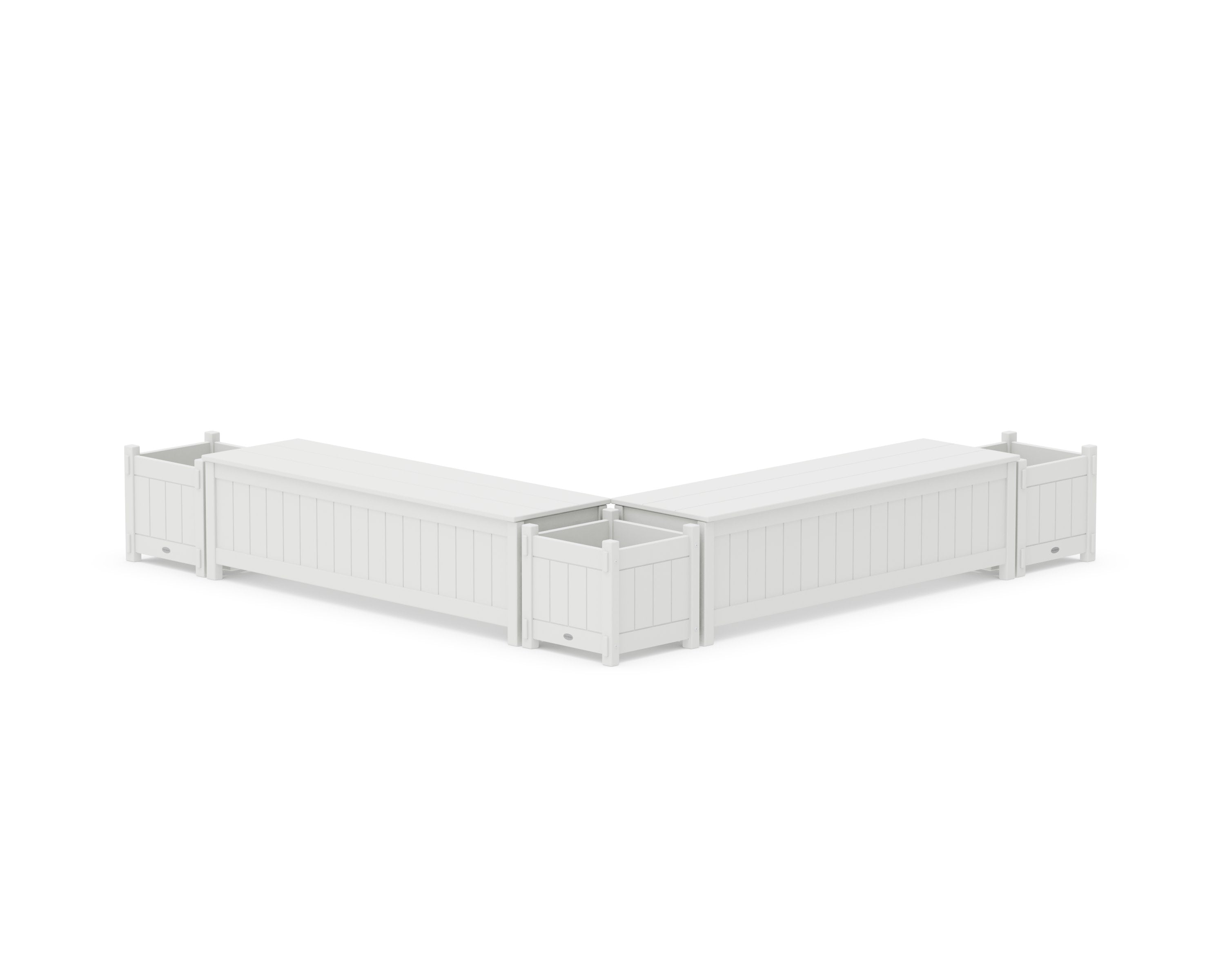 60" Vineyard L- Shaped Planter Storage Bench Corner Set in White