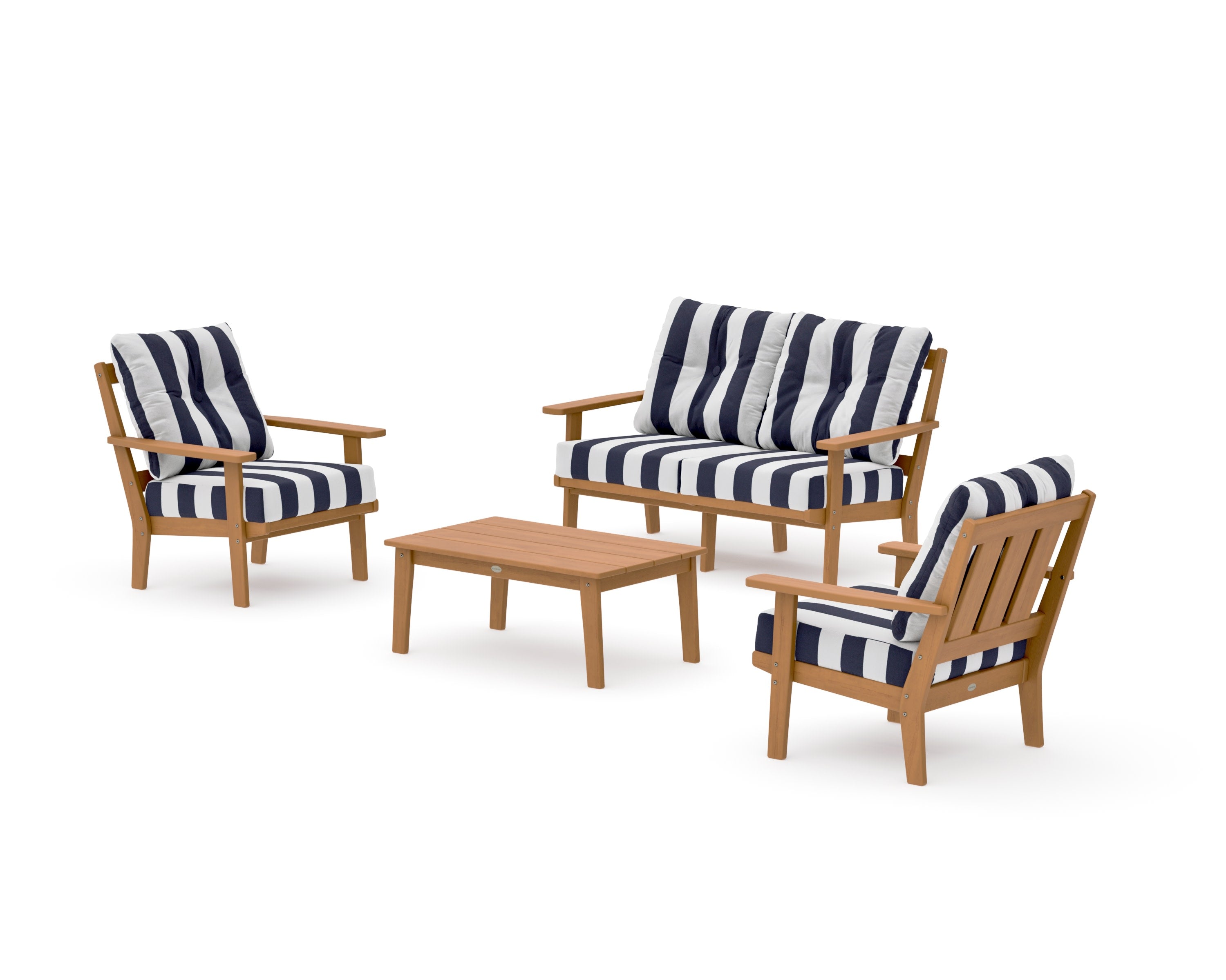Oxford 4-Piece Deep Seating Set with Loveseat in Natural / Cabana Stripe Navy