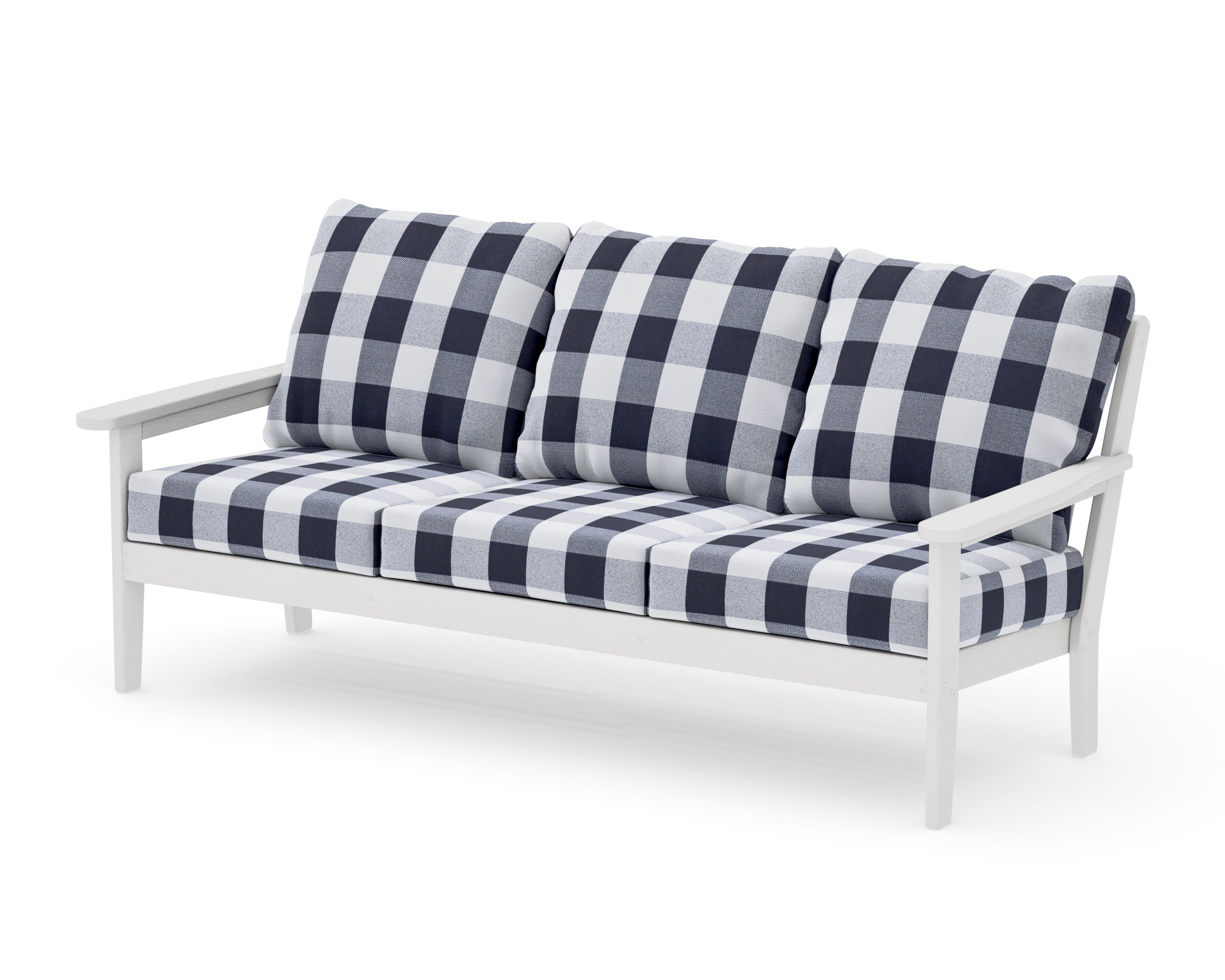 Cottage Deep Seating Sofa in Vintage White / Buffalo Plaid Navy
